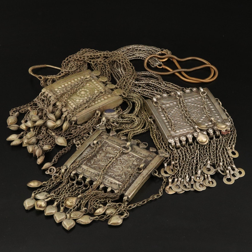 Indian Prayer Box Necklaces Including Lapis Lazuli Accents