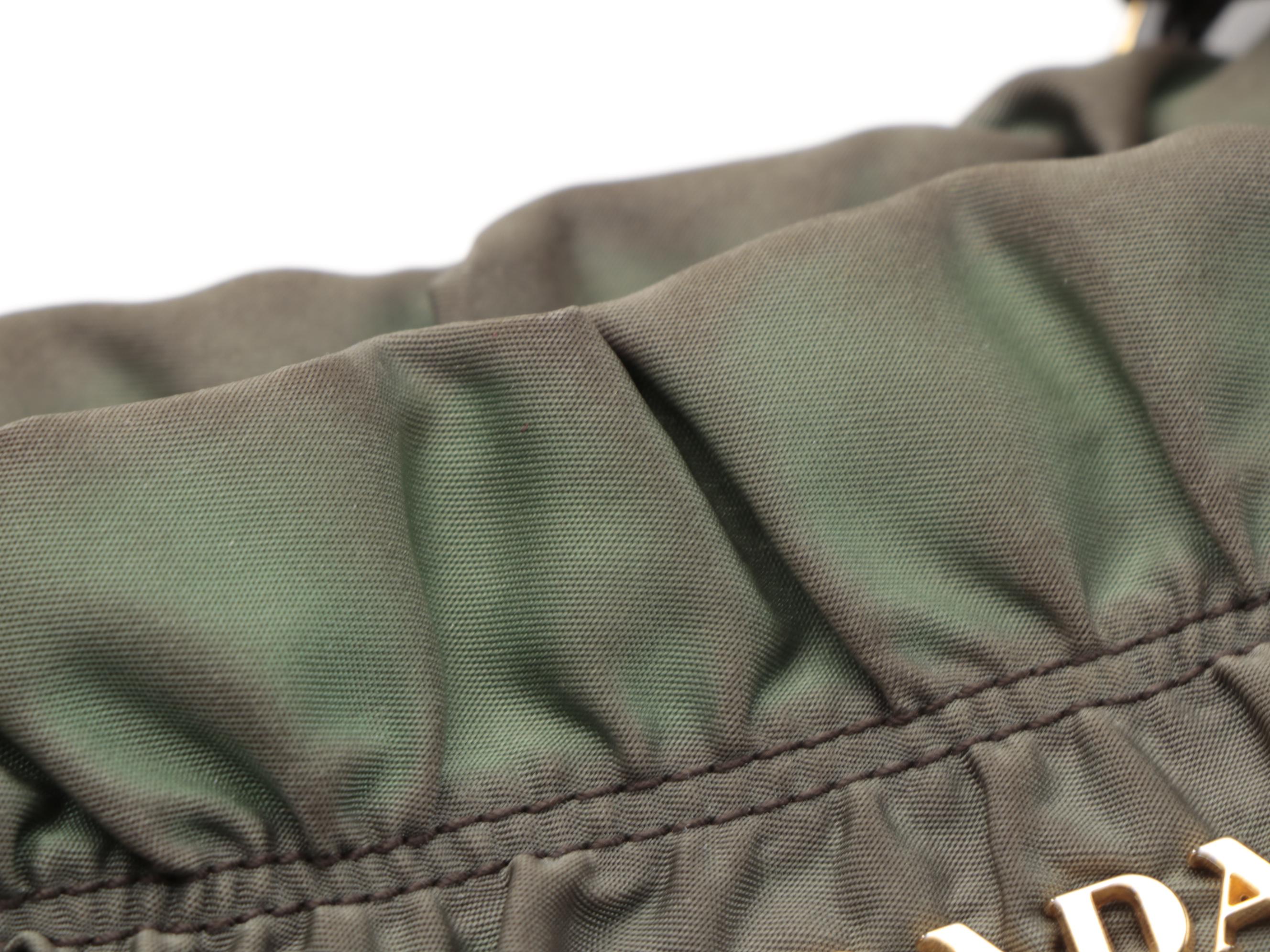 Prada Tessuto Logo Two-Way Satchel in Green Nylon with Brown Leather Trim