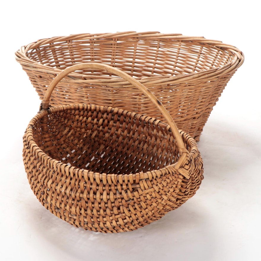 Woven Wicker Handled and Storage Baskets