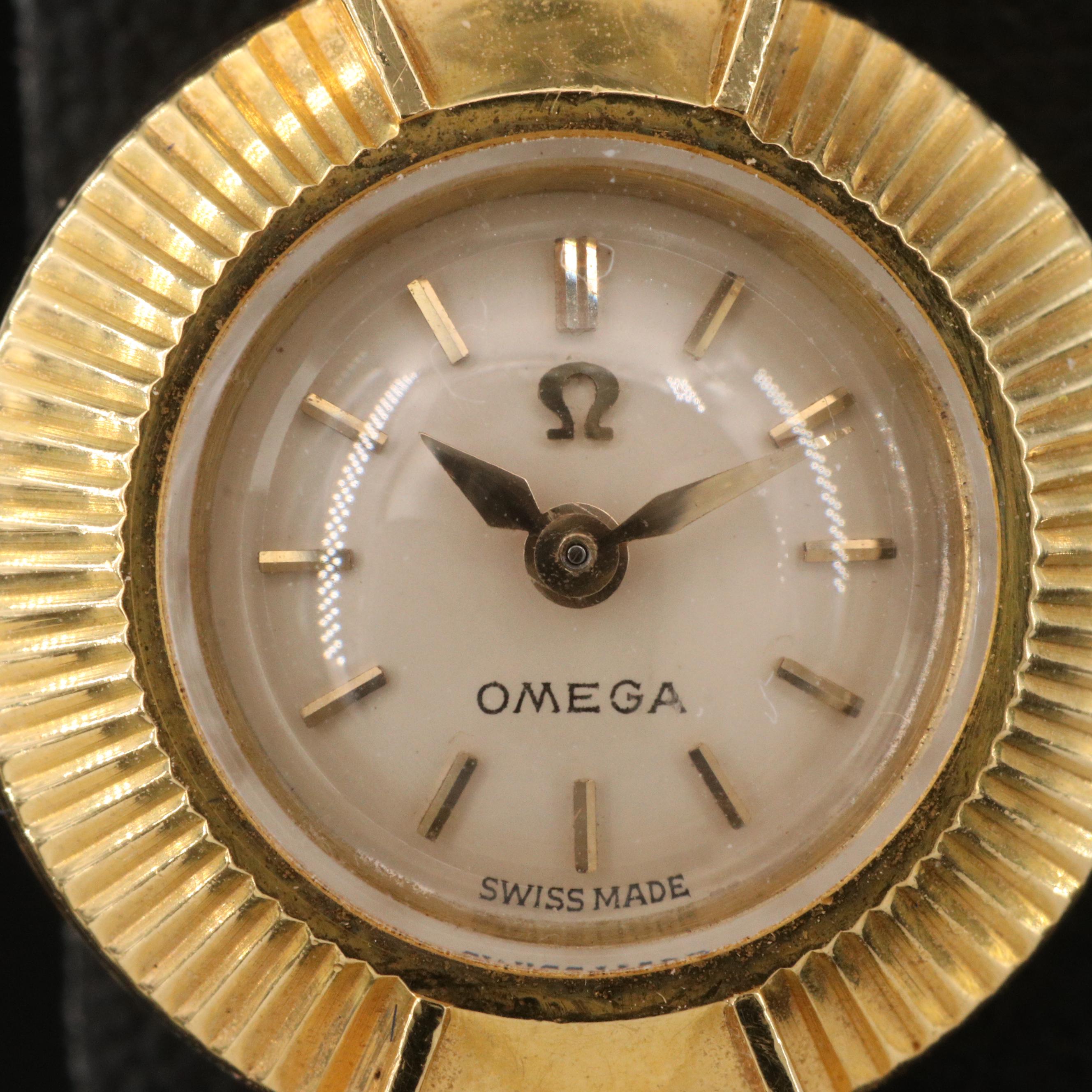 18K Omega Watch with Fluted Bezel and Flared Lugs