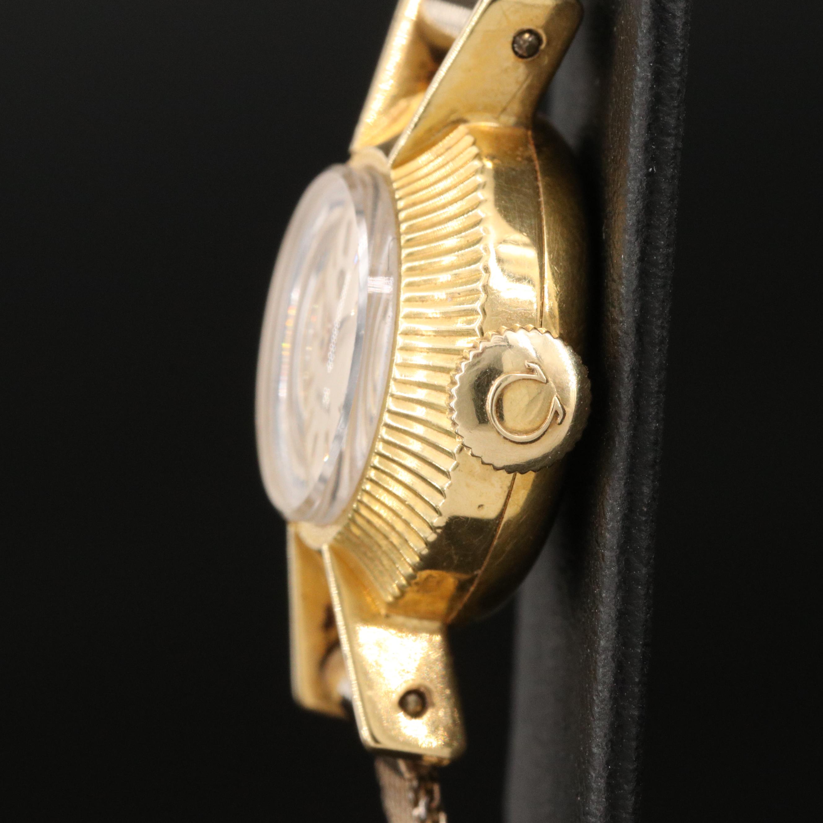 18K Omega Watch with Fluted Bezel and Flared Lugs