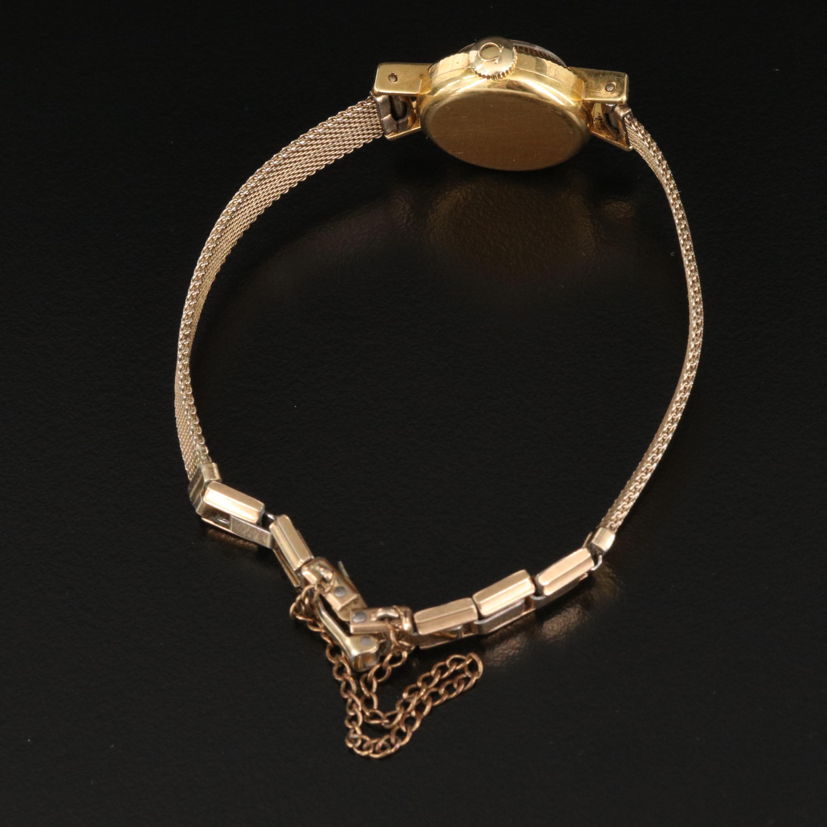 18K Omega Watch with Fluted Bezel and Flared Lugs