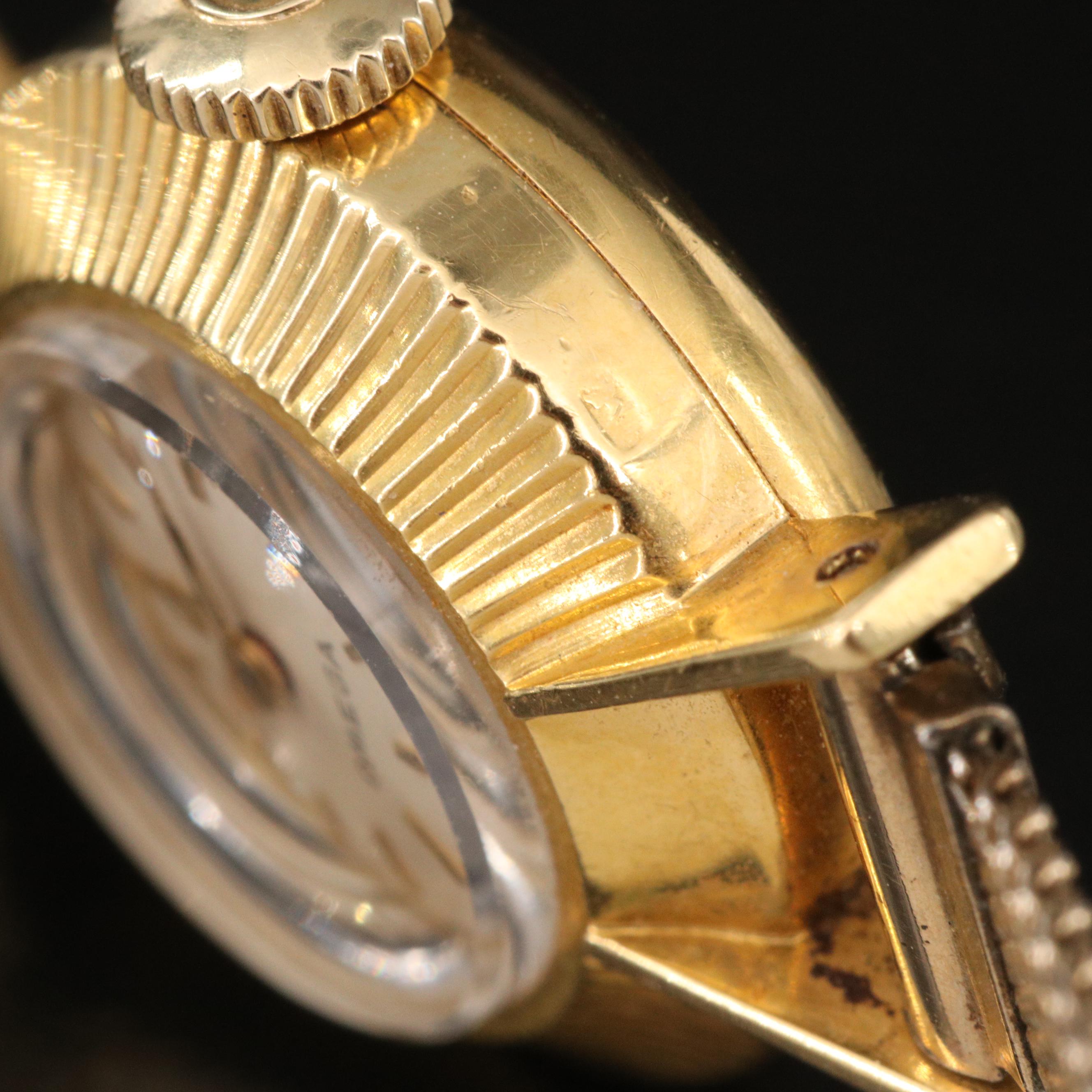 18K Omega Watch with Fluted Bezel and Flared Lugs