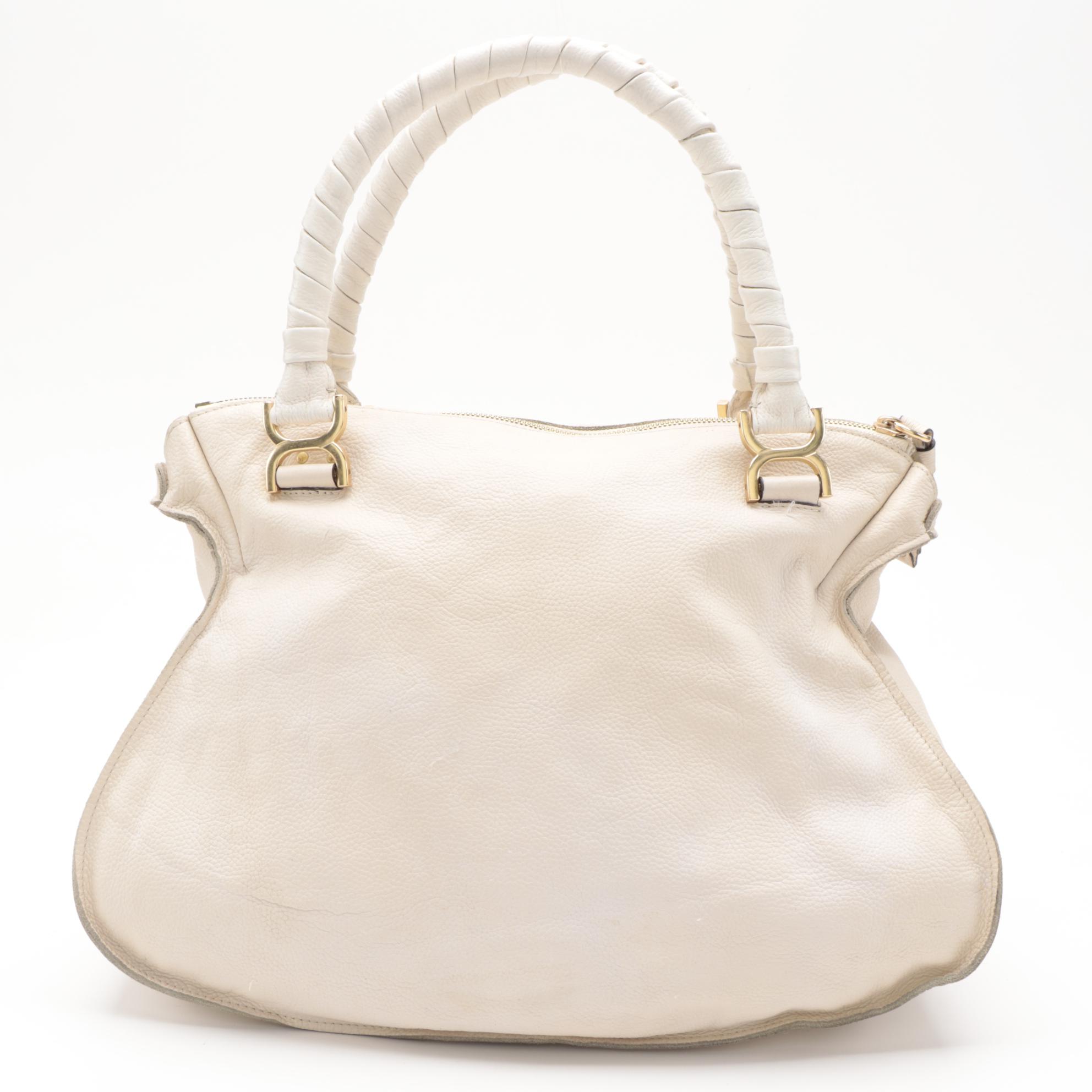 Chloé Marcie Large Satchel Bag in Cream Pebble Grain Leather
