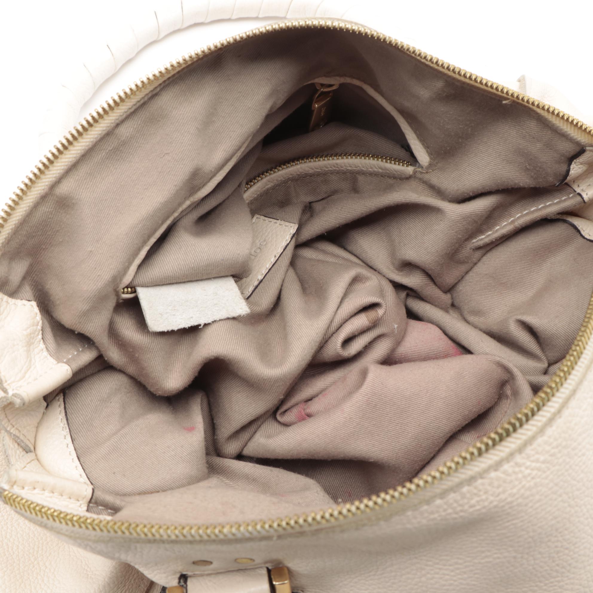 Chloé Marcie Large Satchel Bag in Cream Pebble Grain Leather