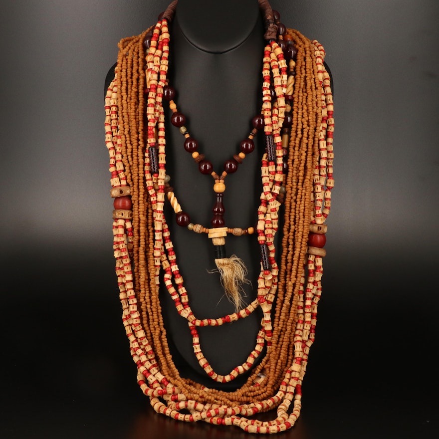 West African Necklaces Including Wood, Seeds and Glass