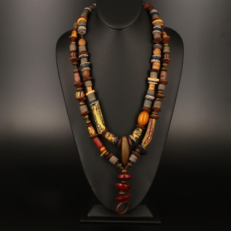 Lenore Szesko Necklaces Including Trade Beads, Wood, Bone and Glass