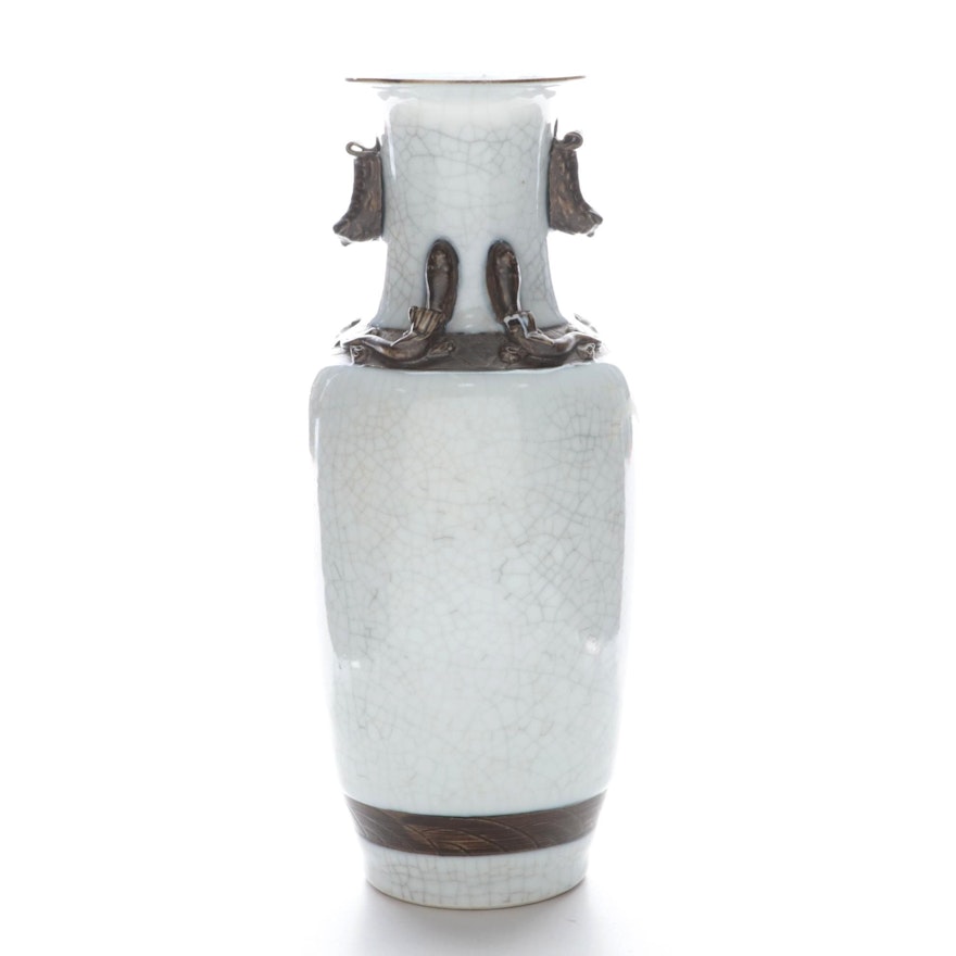 Chinese Crackle Glaze Vase with Applied and Clobbered Decoration