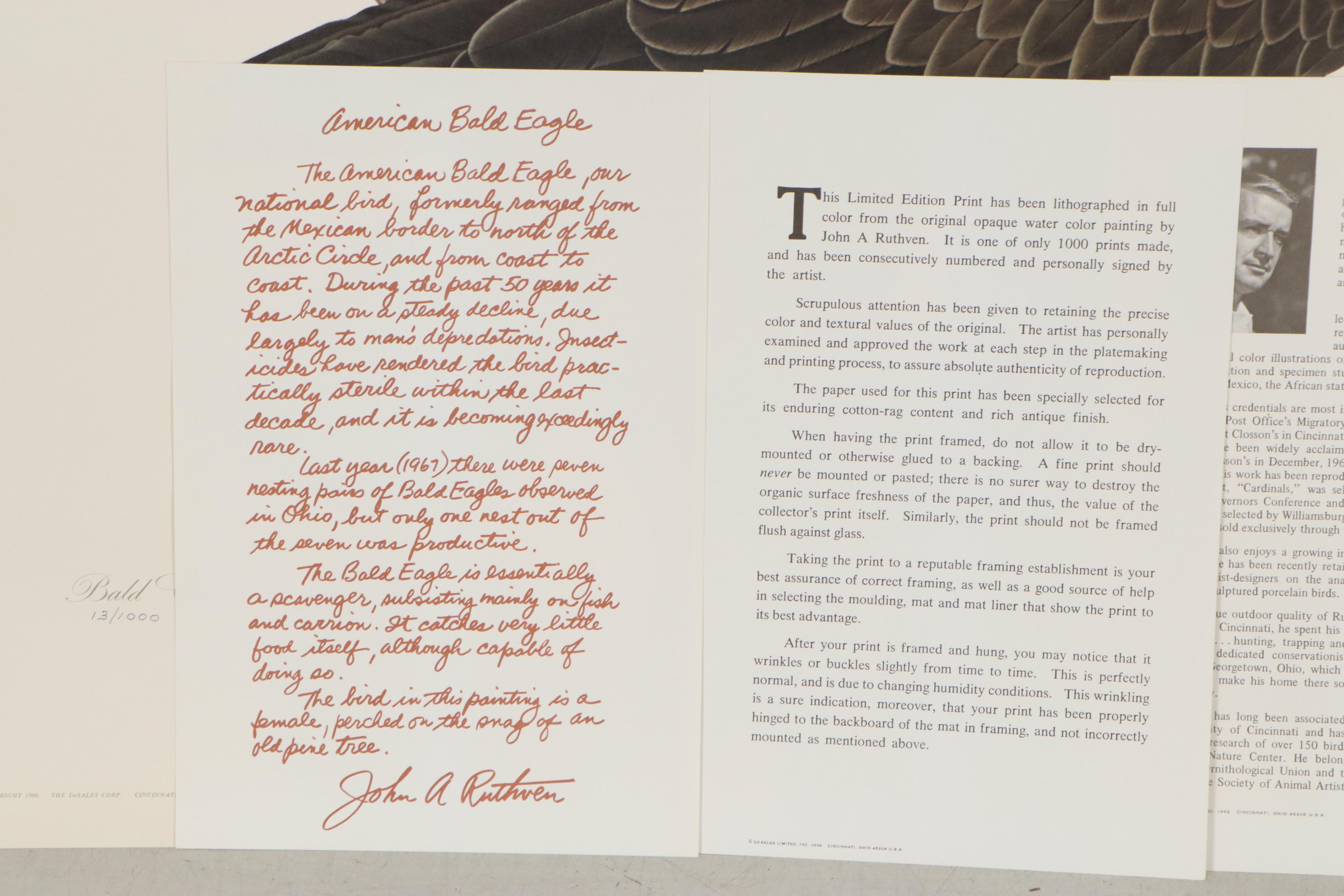 John A. Ruthven Offset Lithograph "Bald Eagle," 1968