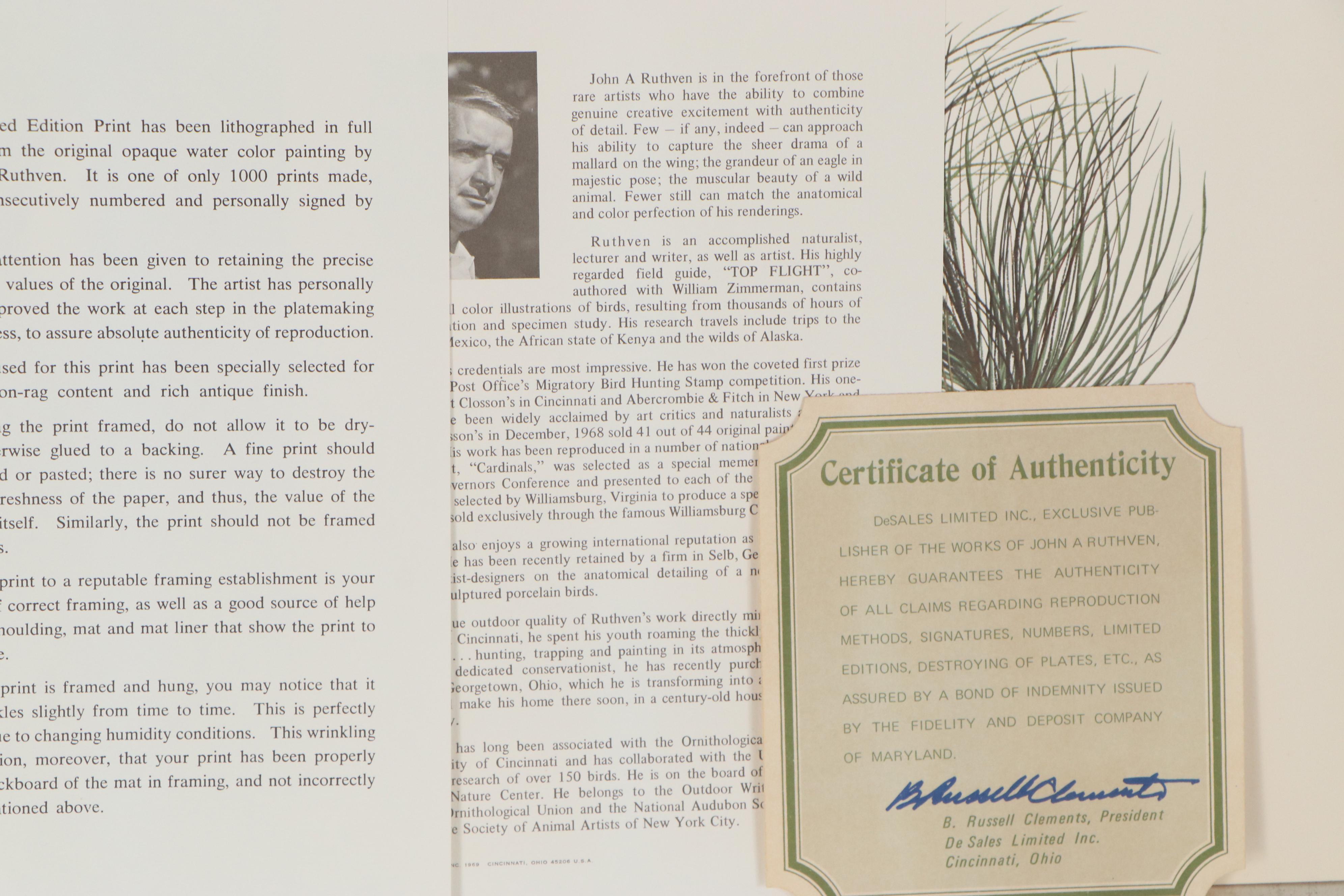 John A. Ruthven Offset Lithograph "Bald Eagle," 1968