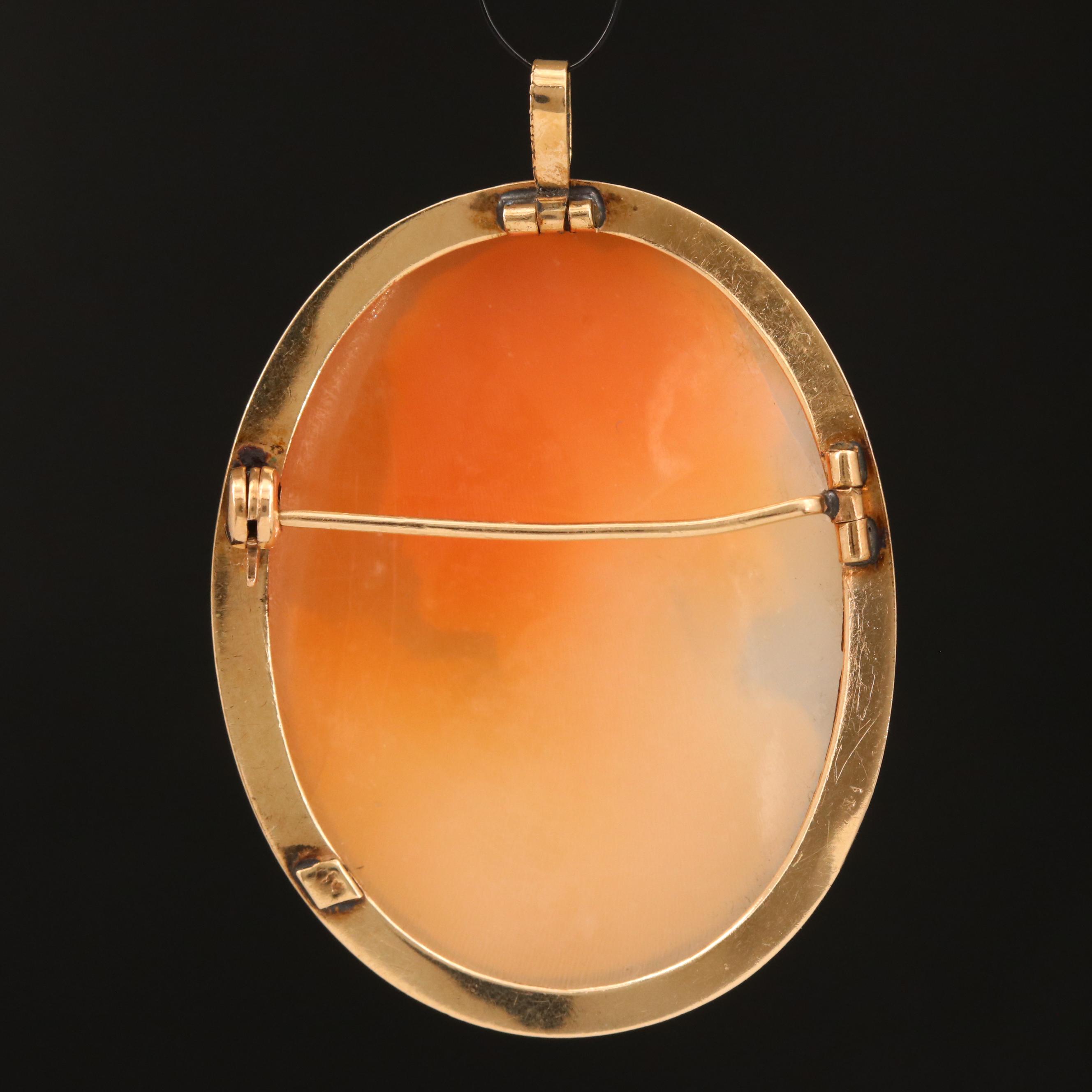 Vintage 14K Oval Shell Cameo Converter Brooch
