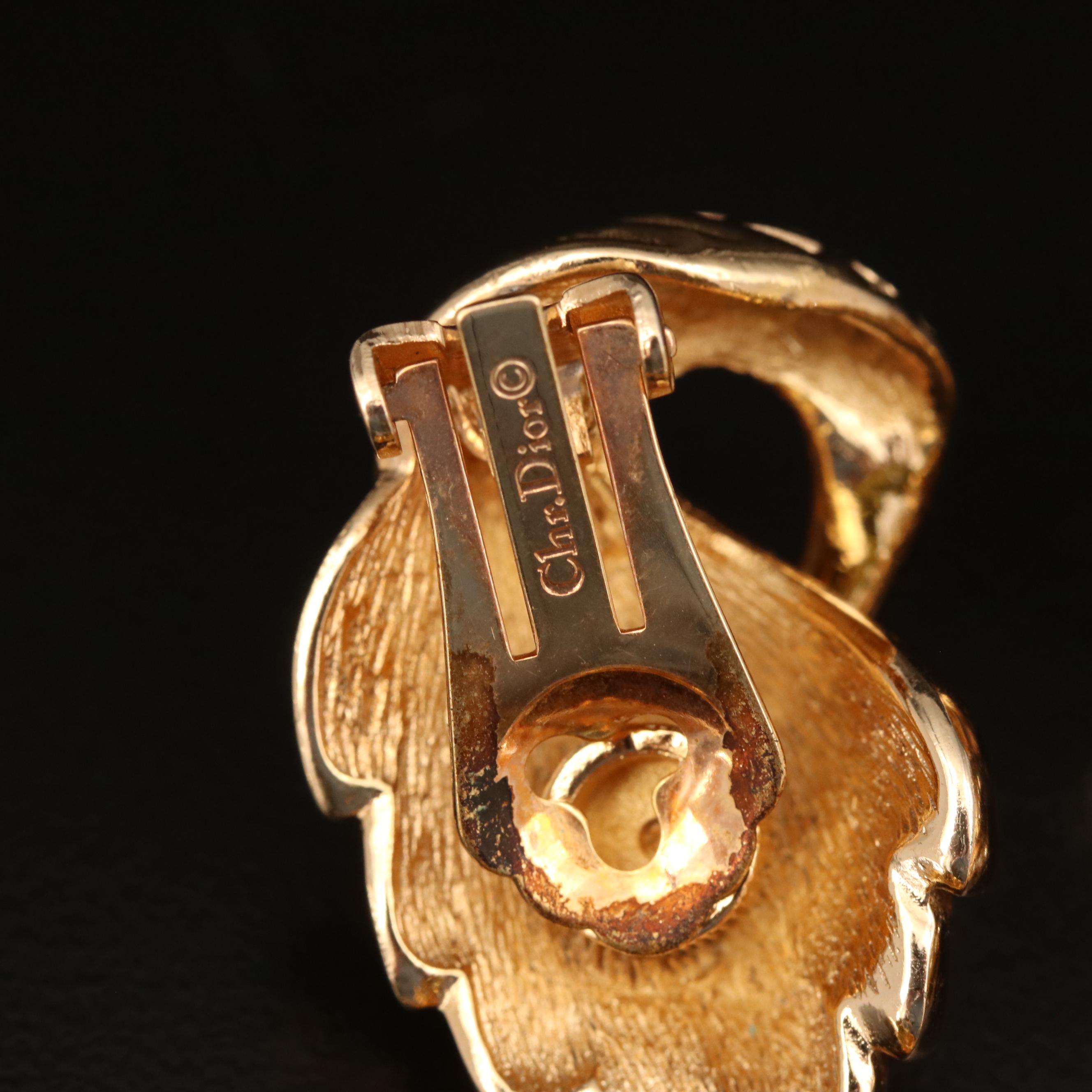 Christian Dior Rhinestone Swan and Givenchy Greek Key Clip Earrings