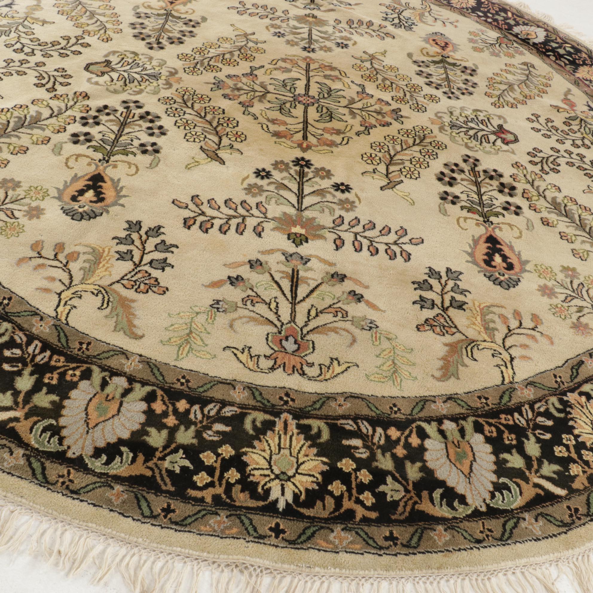 10' Round Hand-Knotted Indian Mahal Area Rug | EBTH