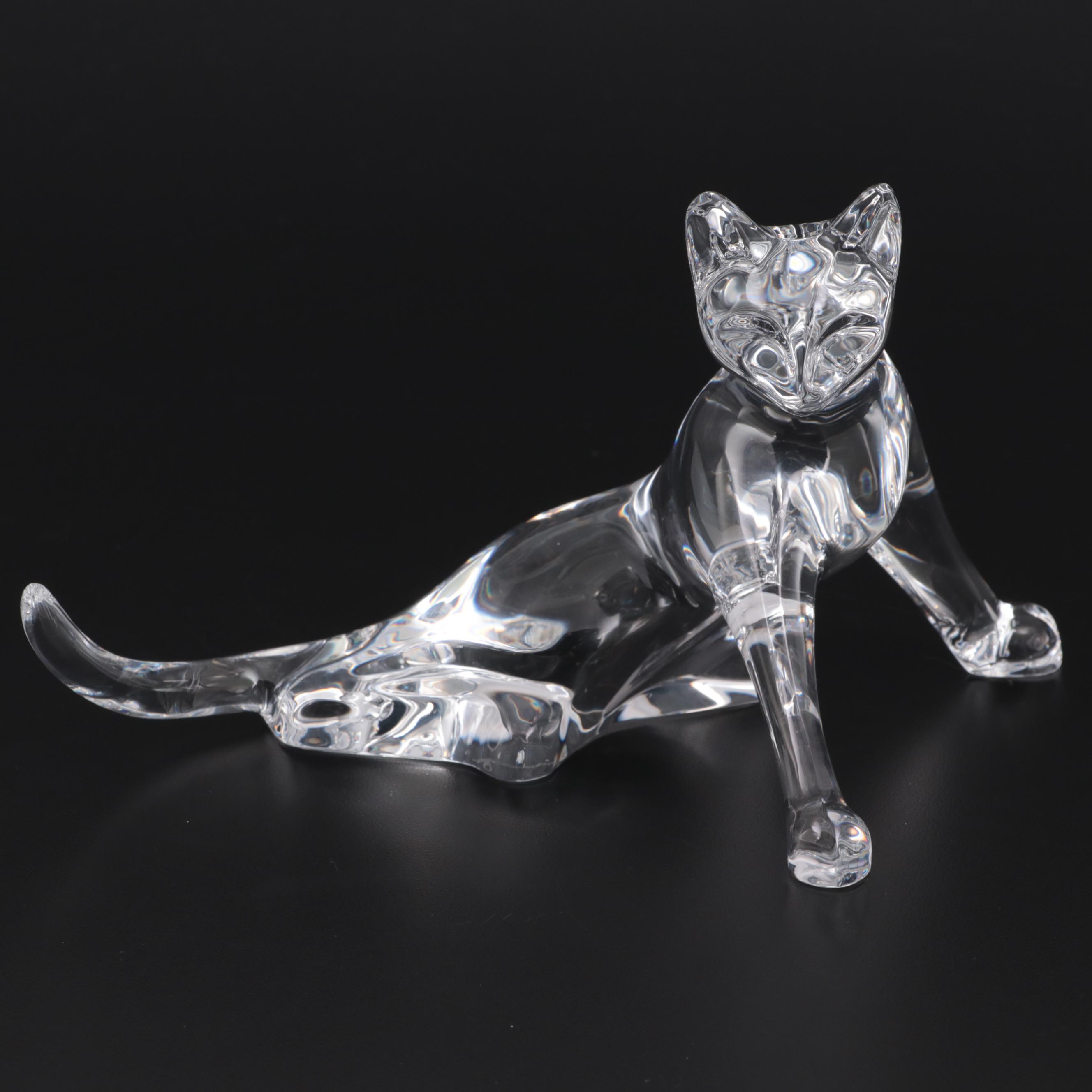 Baccarat Crystal Stretching Cat Figurine