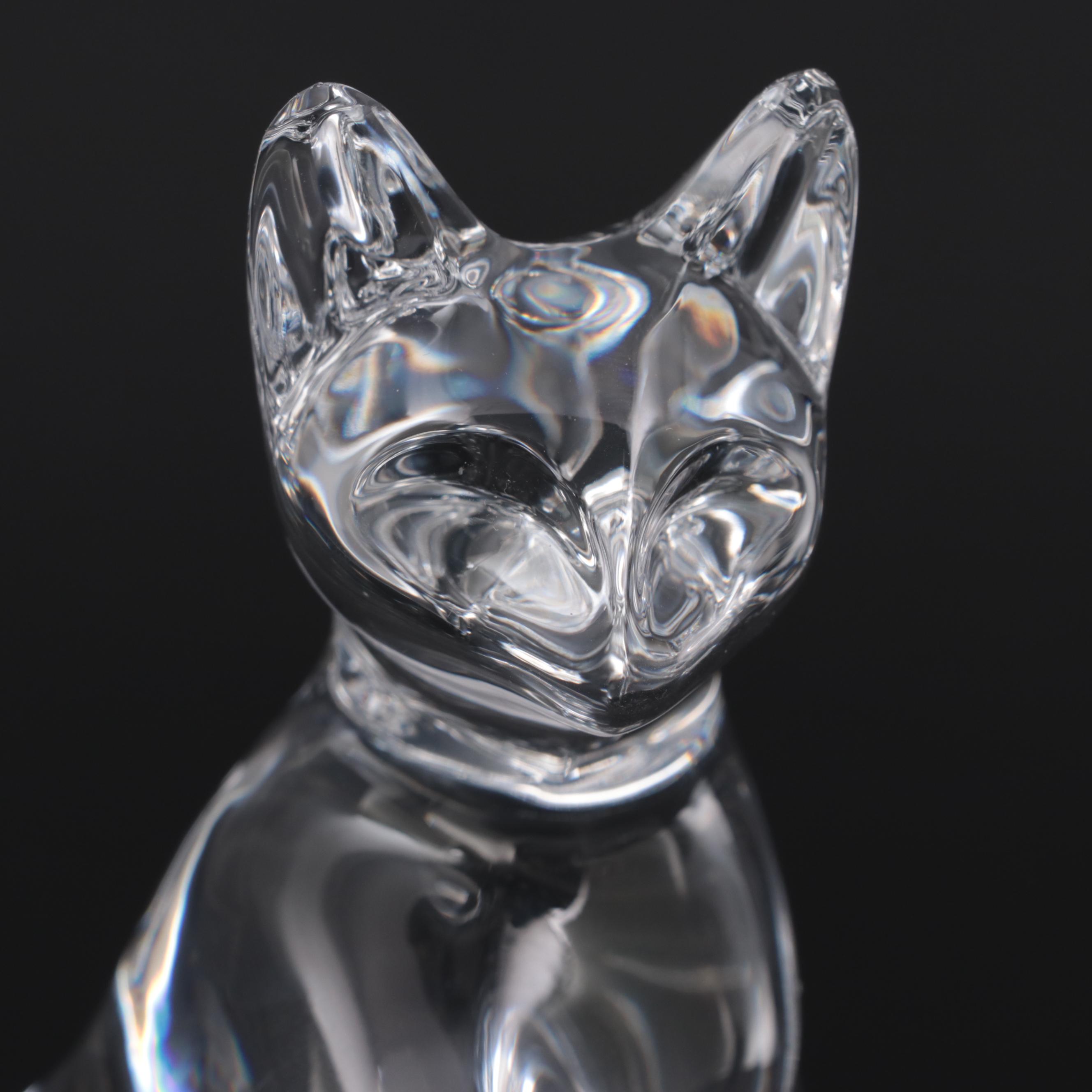Baccarat Crystal Stretching Cat Figurine