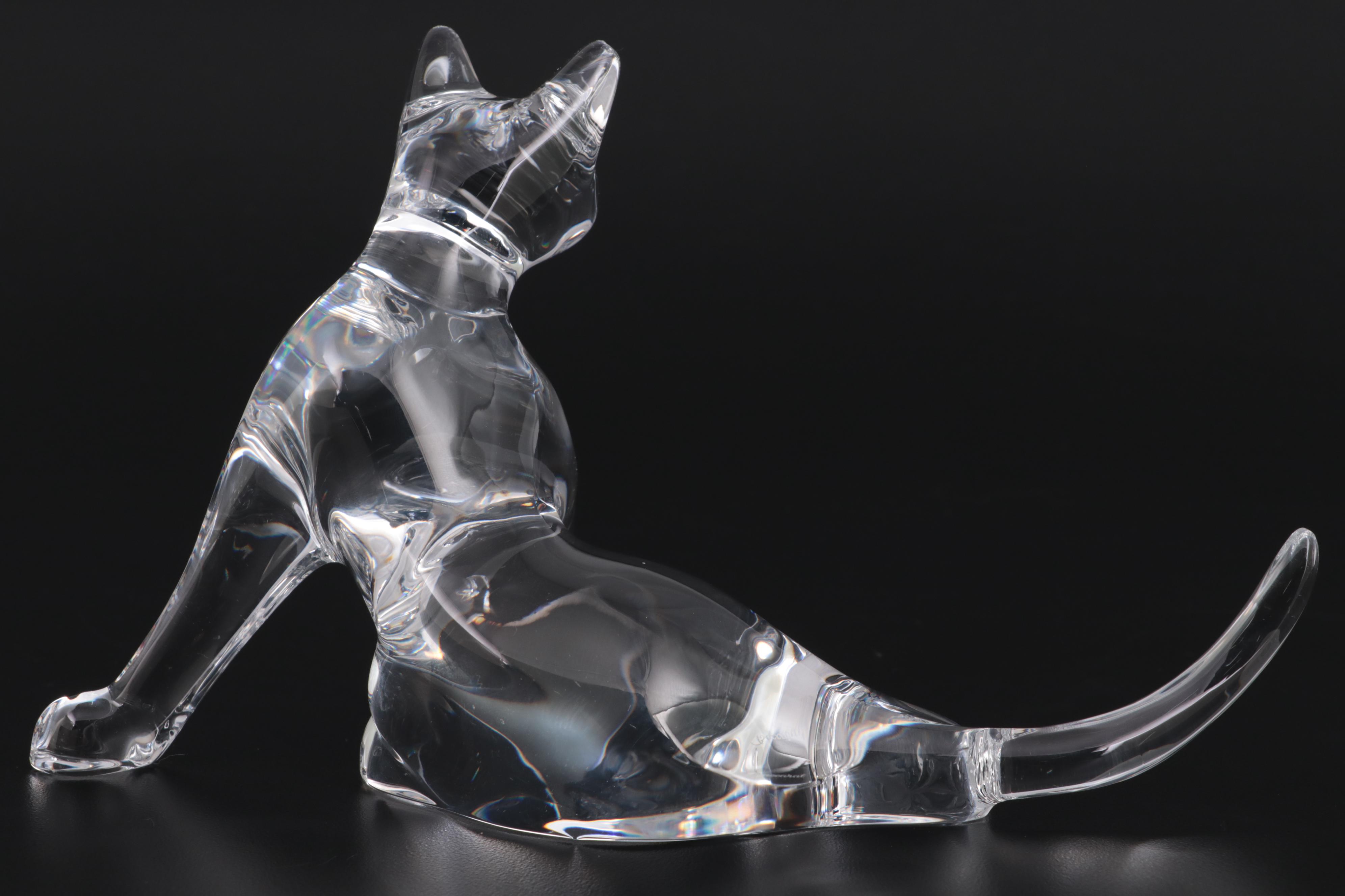Baccarat Crystal Stretching Cat Figurine