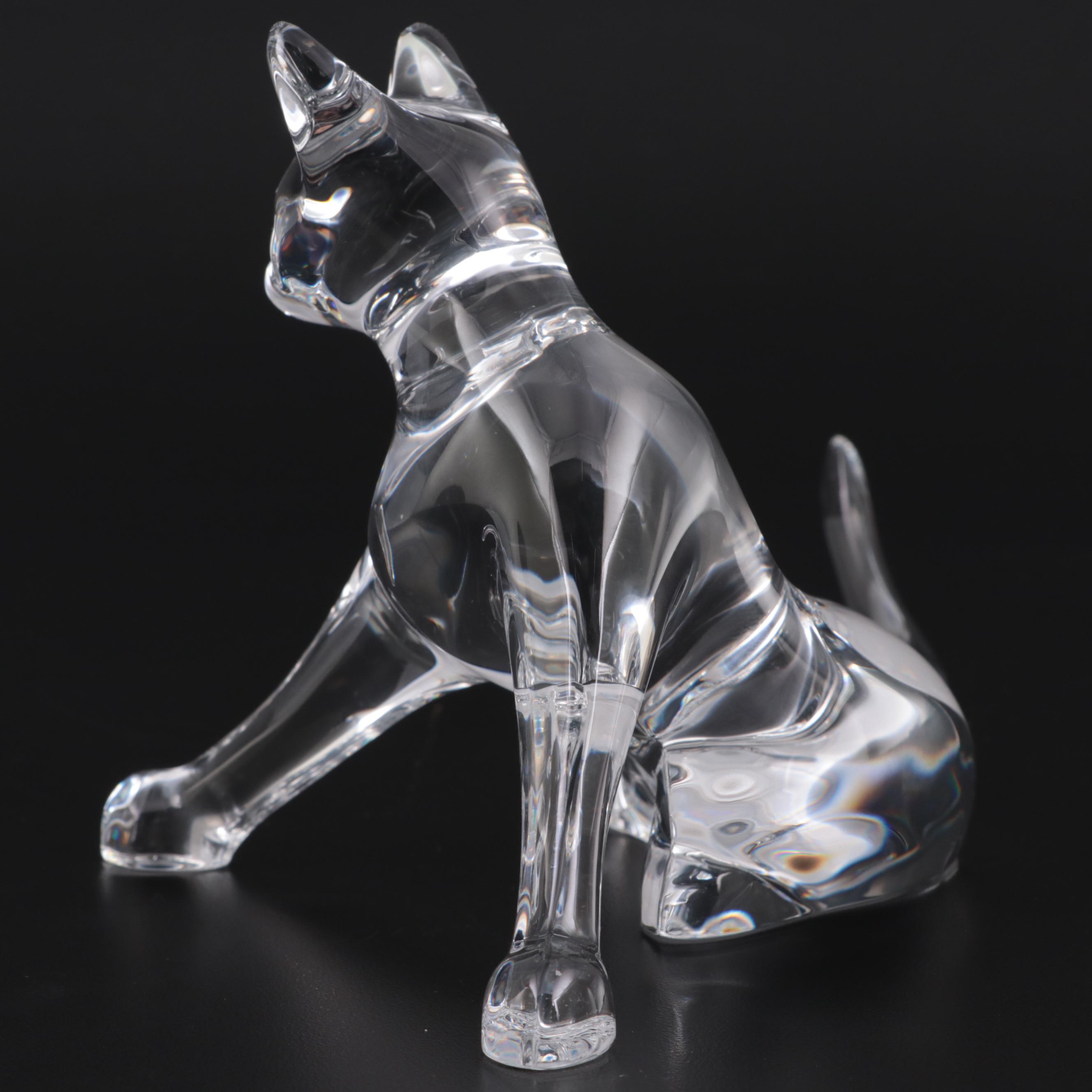 Baccarat Crystal Stretching Cat Figurine