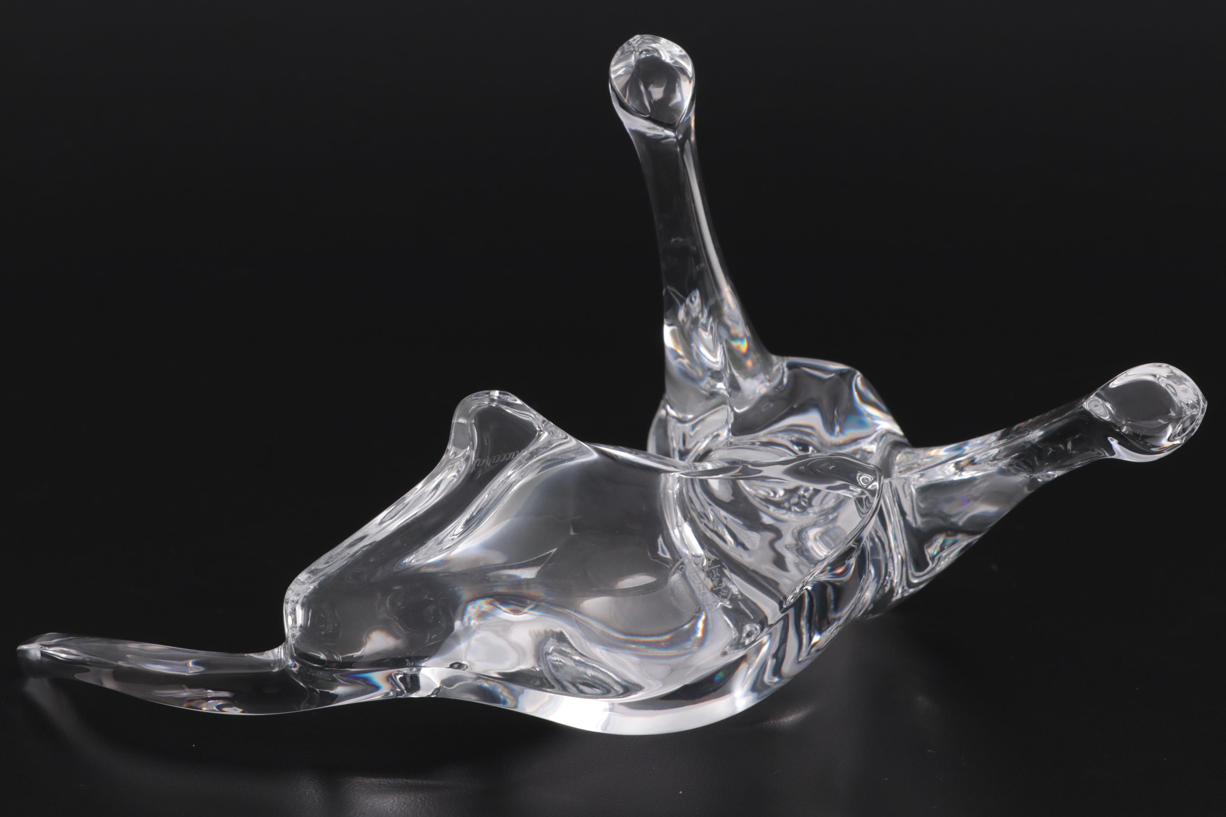 Baccarat Crystal Stretching Cat Figurine