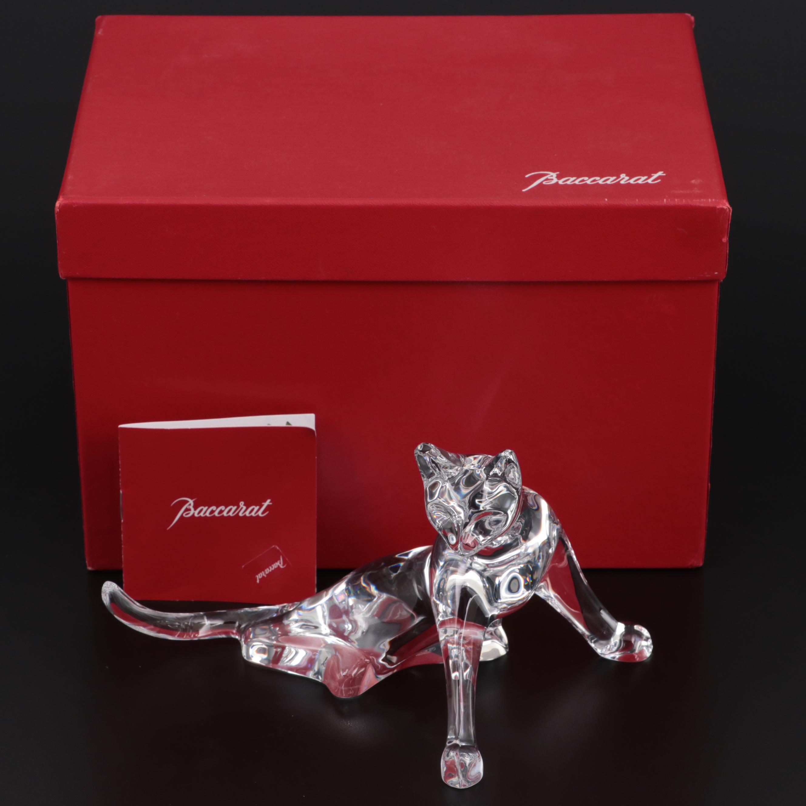 Baccarat Crystal Stretching Cat Figurine