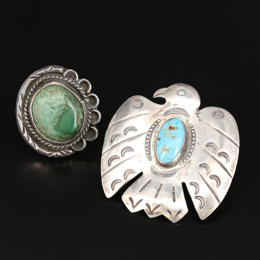 Southwestern Turquoise Ring and United Indian Traders Association Brooch