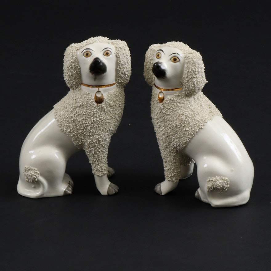 Staffordshire Ware Ceramic Confetti Poodle Figurines, Early to Mid 20th Century
