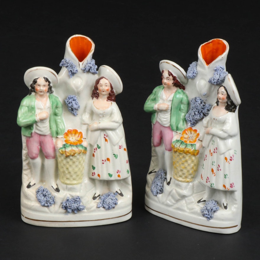 Staffordshire English Harvesters Spill Vases, Mid to Late 19th Century