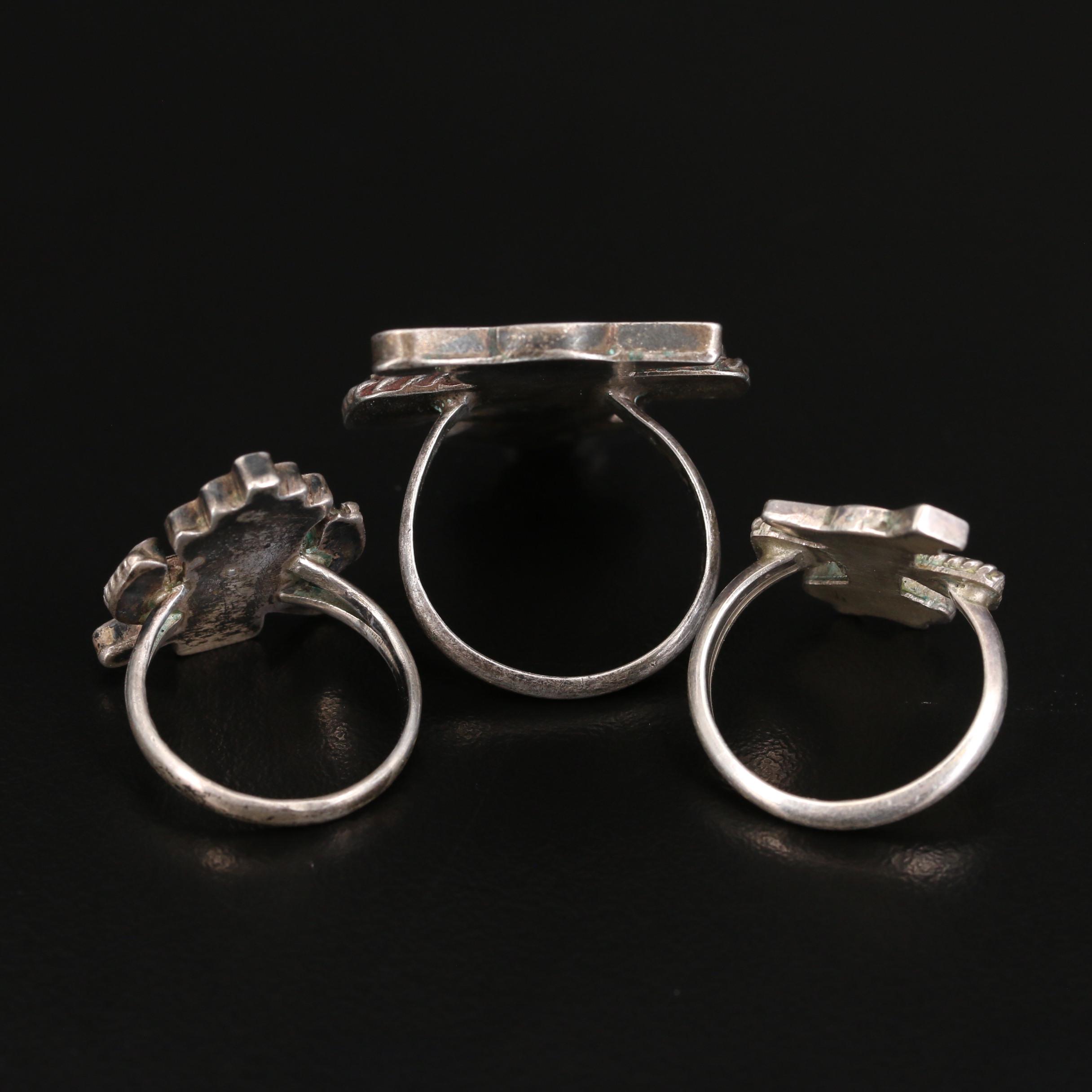 Southwestern Style Sterling Thunderbird Rings with Gemstone Inlay