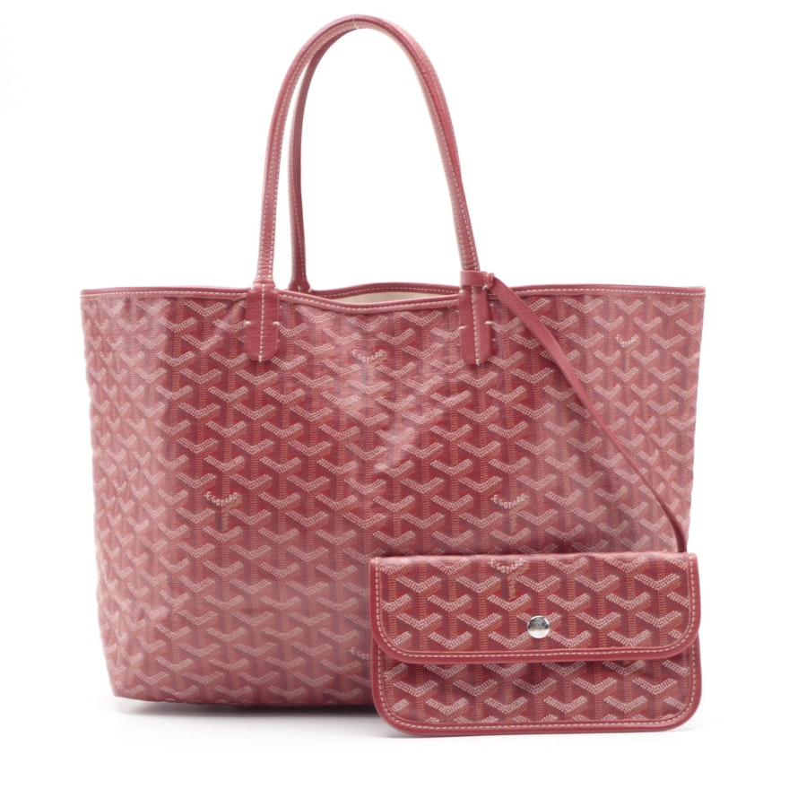 Goyard St. Louis PM Tote and Pouch in Chevron Coated Canvas with Leather Trim