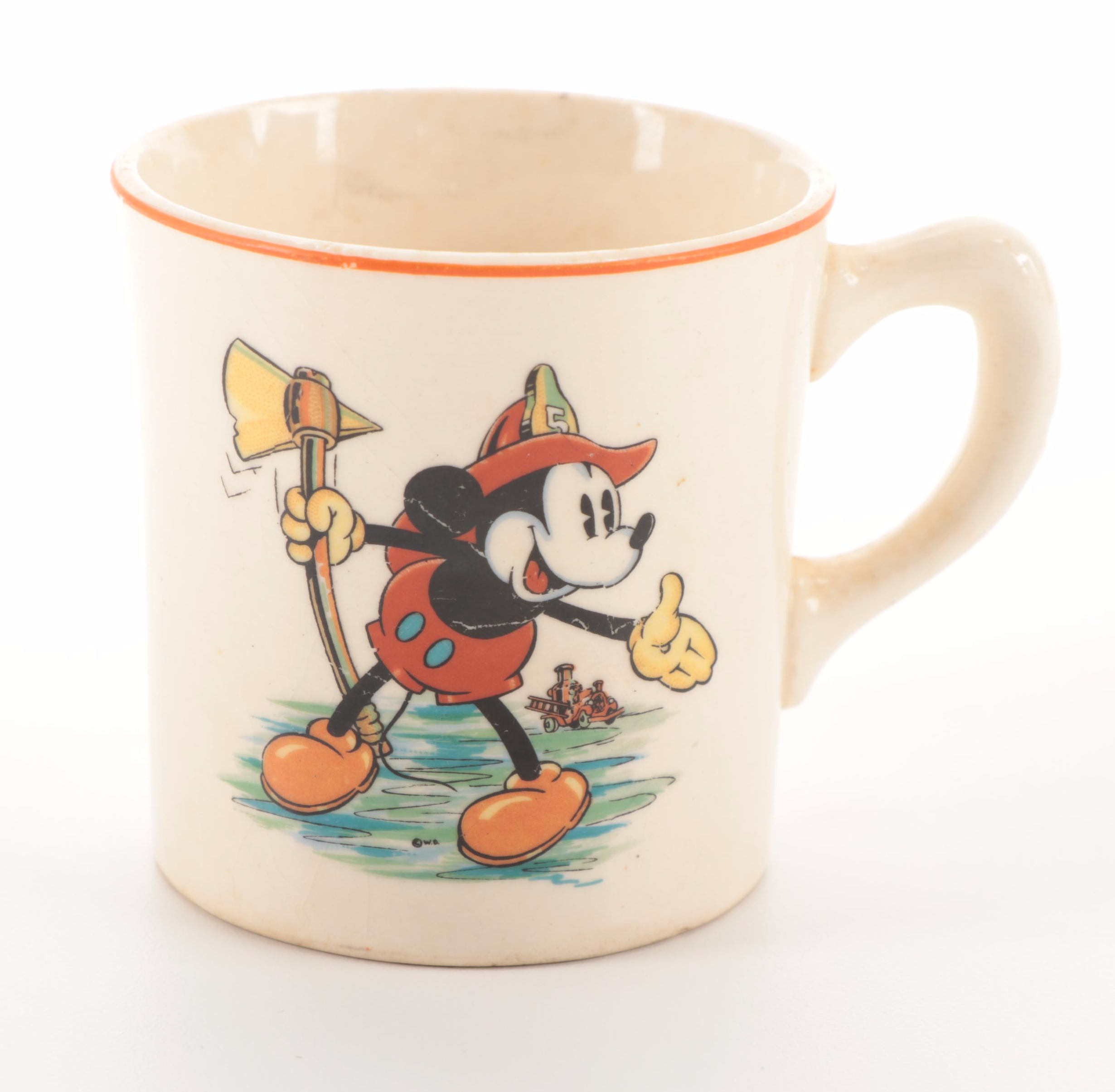Patriot China Mickey Mouse Child's Mug with Seiberling Rubber Mickey Mouse