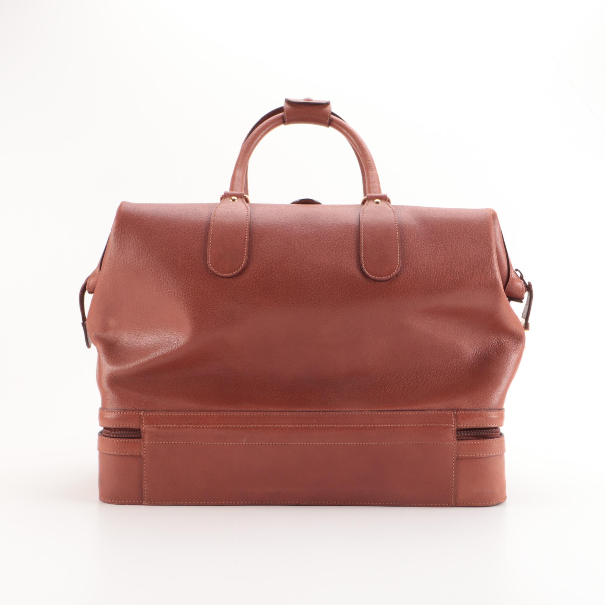 Gucci Tan Leather Boston Style Travel Bag with Zippered Base Compartment