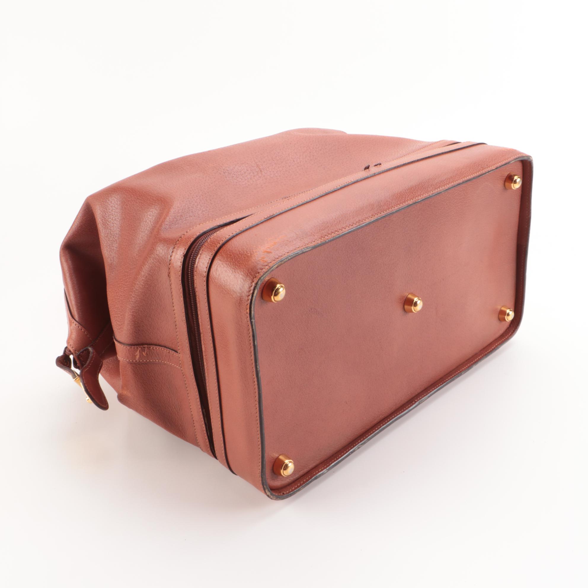 Gucci Tan Leather Boston Style Travel Bag with Zippered Base Compartment