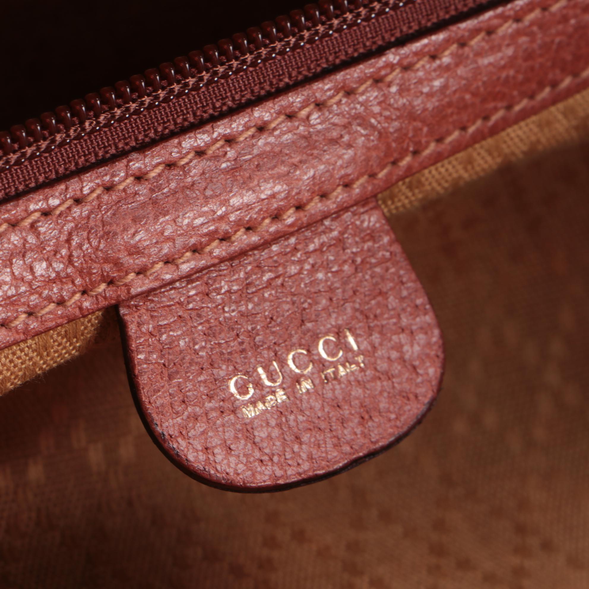 Gucci Tan Leather Boston Style Travel Bag with Zippered Base Compartment