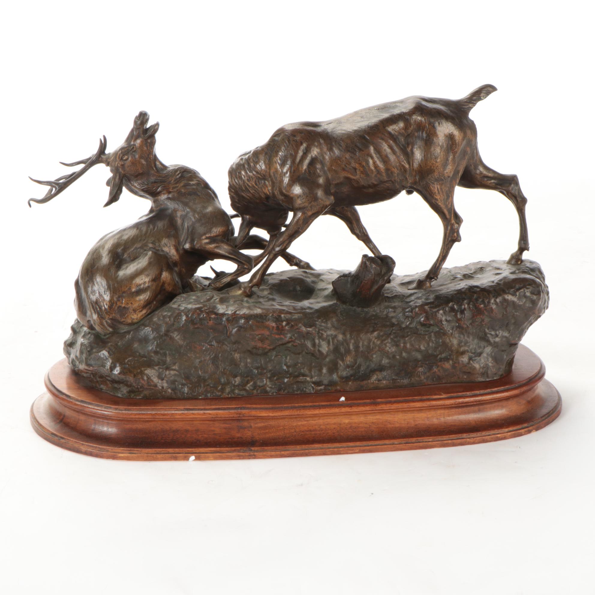 Bronze Sculpture after Thomas François Cartier "Combat de Cerfs"