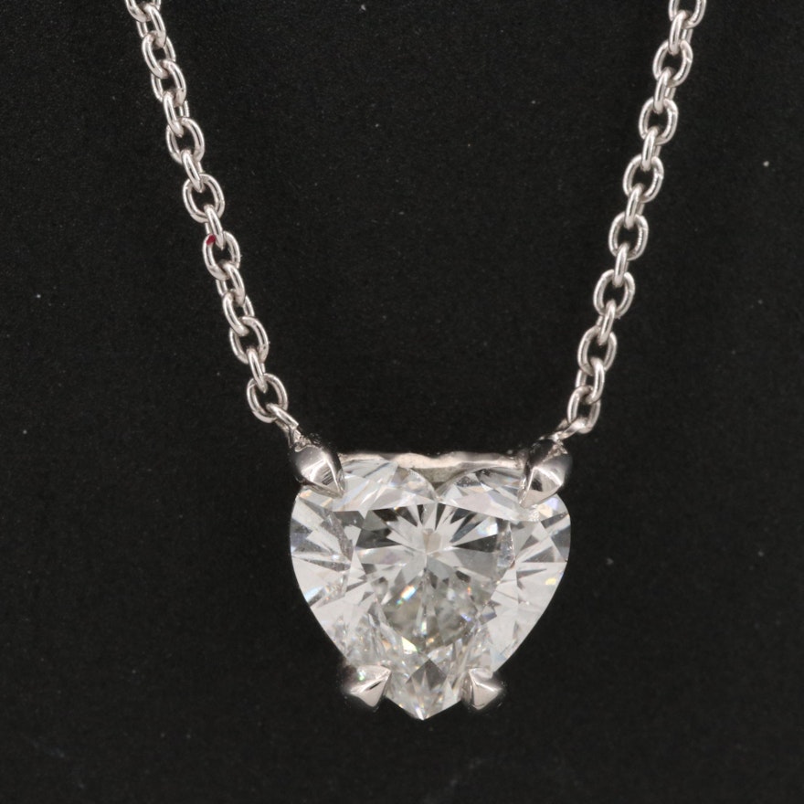 Platinum 0.90 CT Diamond Solitaire Heart Necklace with GIA Report