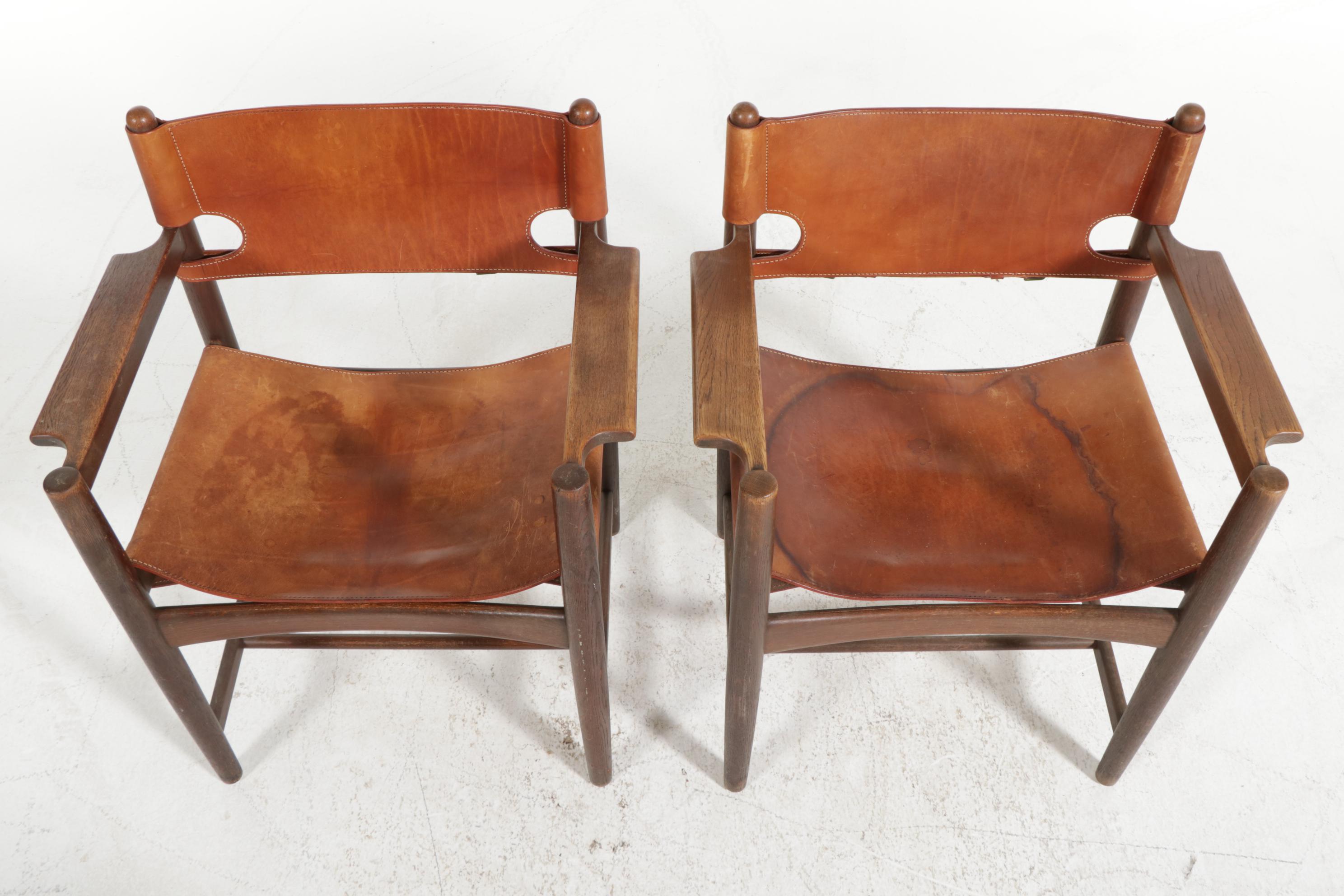 Pair of Børge Mogensen for Fredericia "238" Danish Modern Leather and Oak Chairs