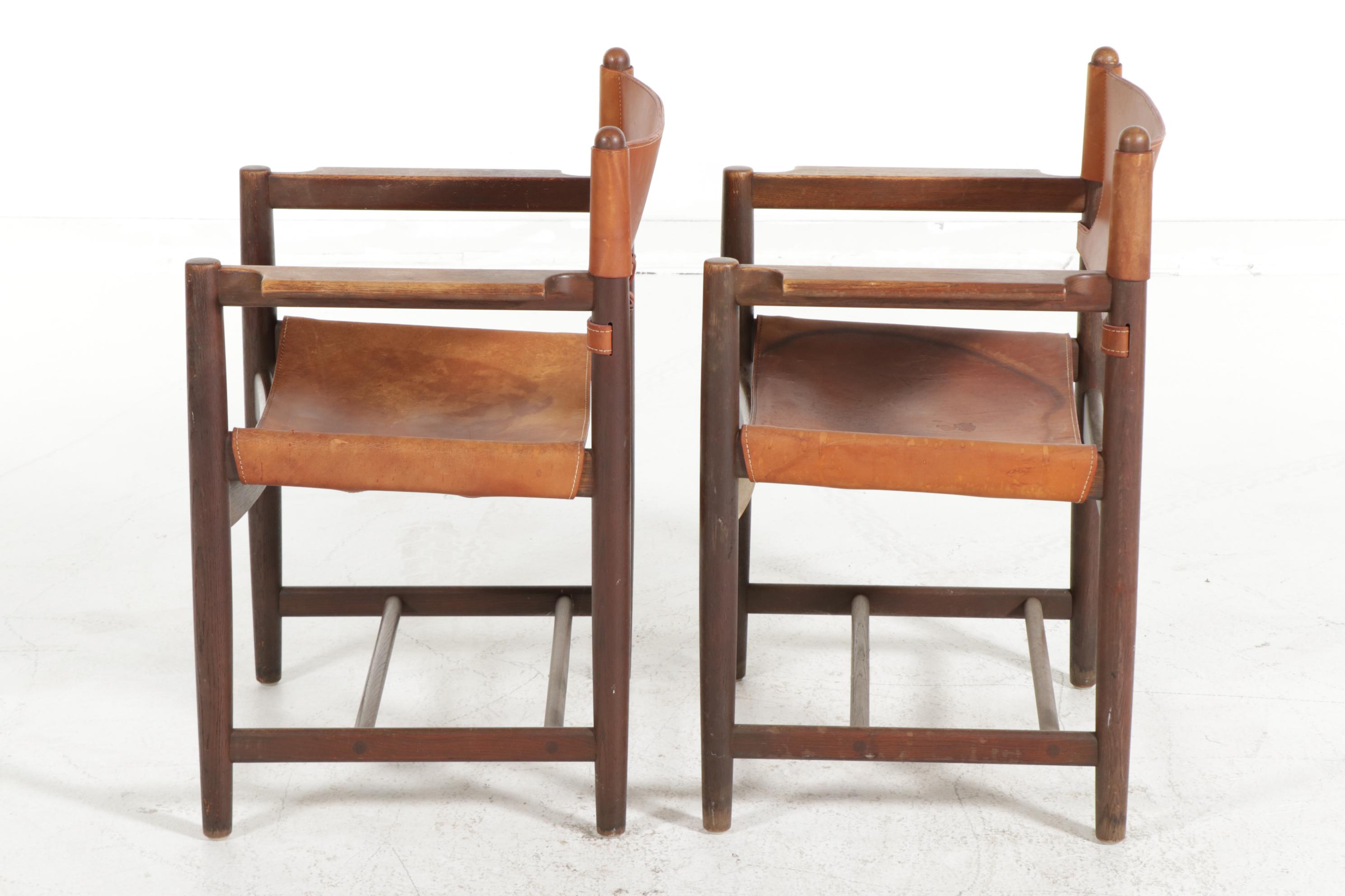 Pair of Børge Mogensen for Fredericia "238" Danish Modern Leather and Oak Chairs