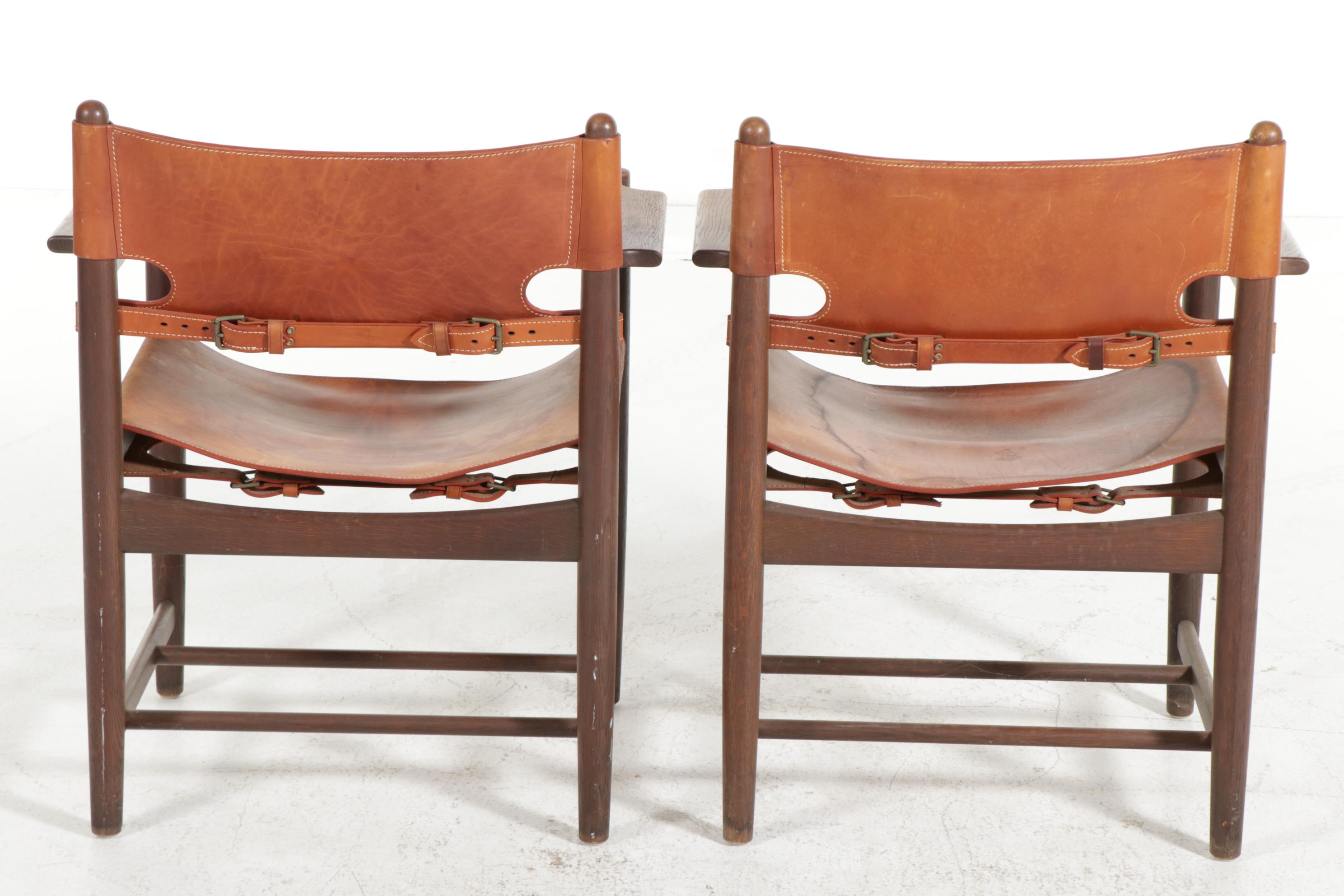 Pair of Børge Mogensen for Fredericia "238" Danish Modern Leather and Oak Chairs
