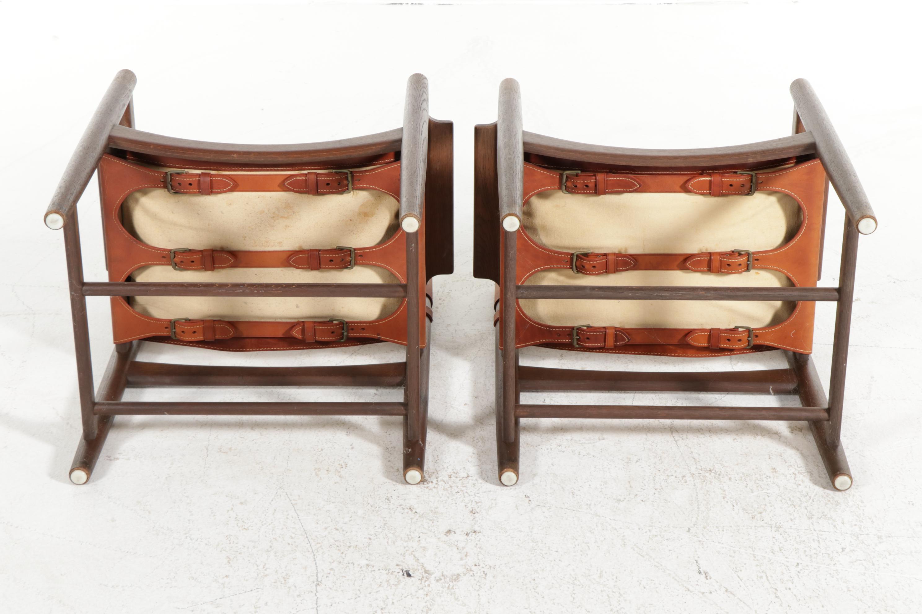 Pair of Børge Mogensen for Fredericia "238" Danish Modern Leather and Oak Chairs