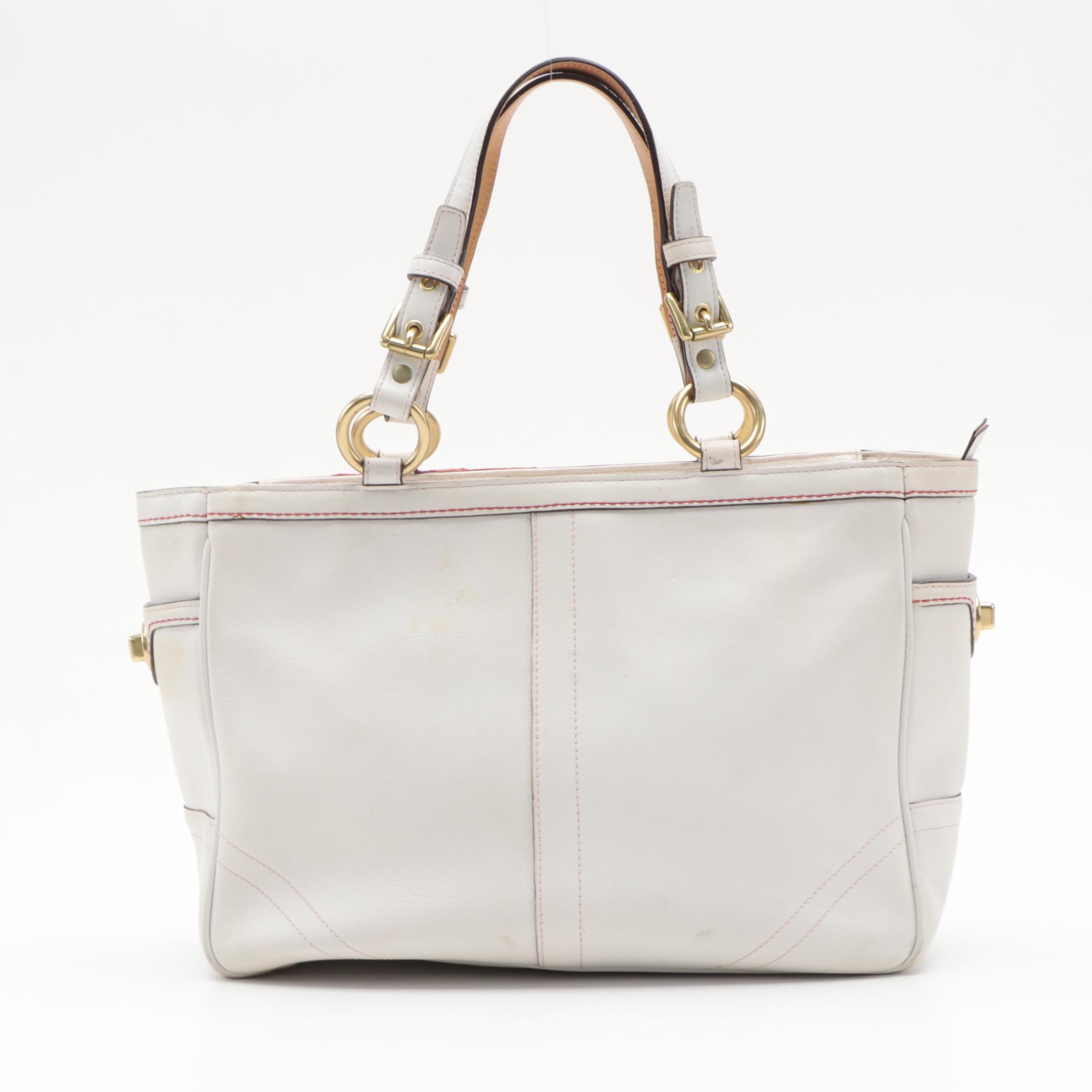 Coach Limited Edition Poppy Gallery Shoulder Tote in White Leather with Appliqué