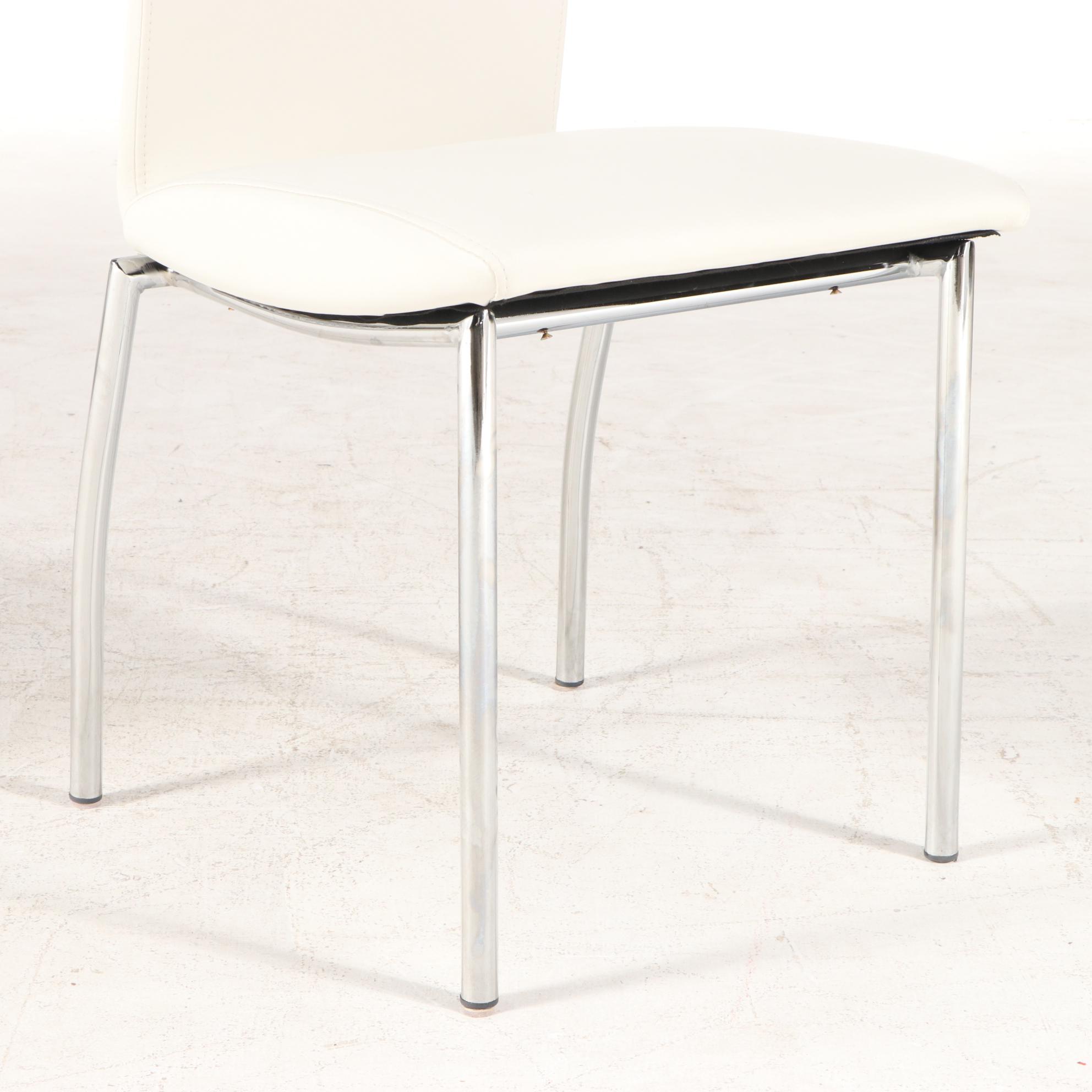 Eight Chrome and Faux Leather Dining Side Chairs