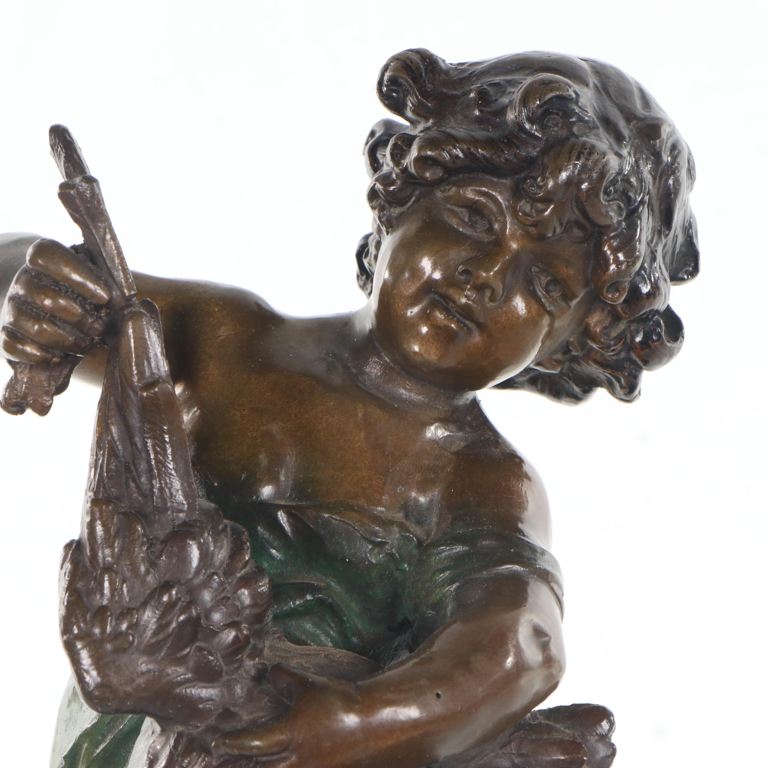 Spelter Sculpture after Auguste Moreau "Girl Holding Goose"