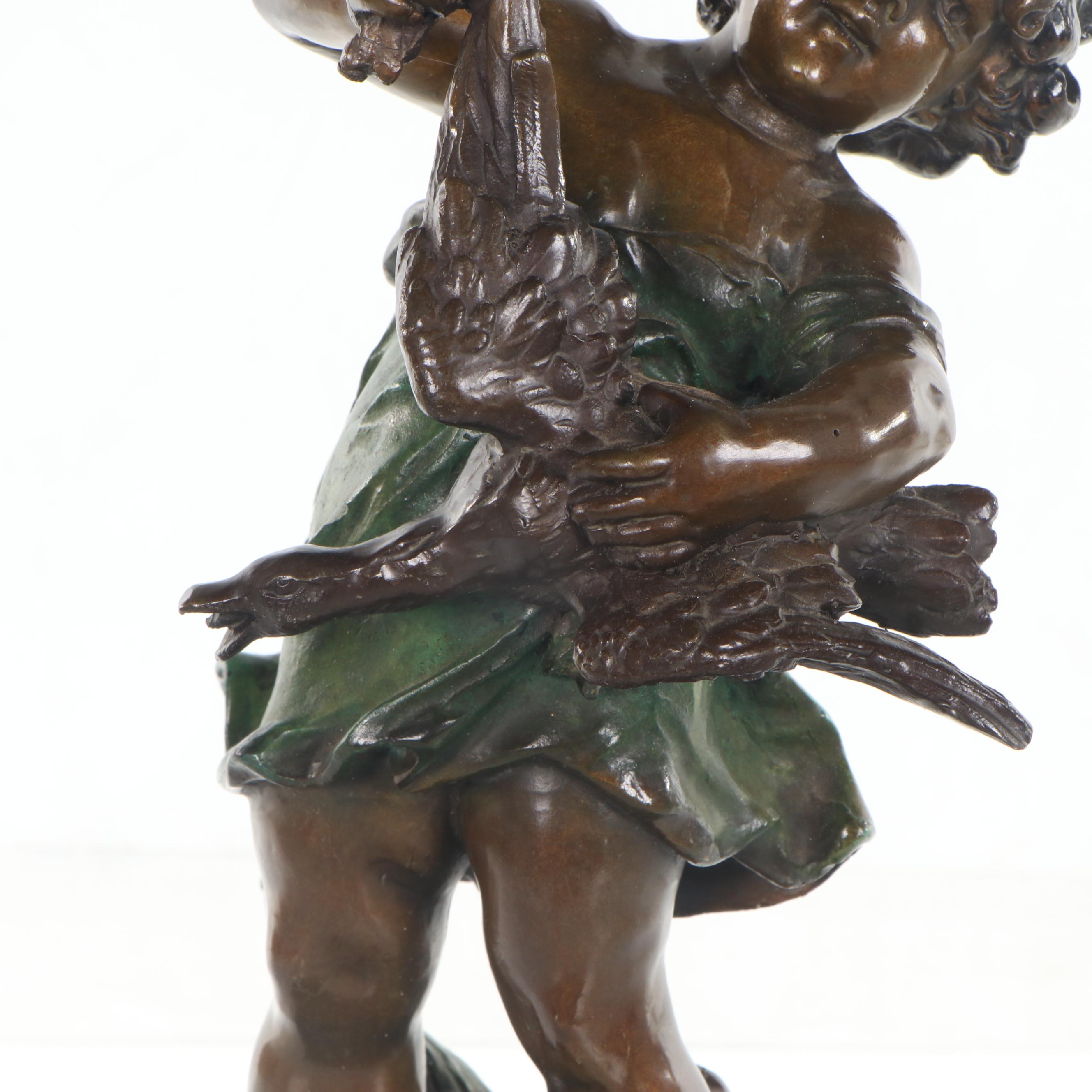 Spelter Sculpture after Auguste Moreau "Girl Holding Goose"