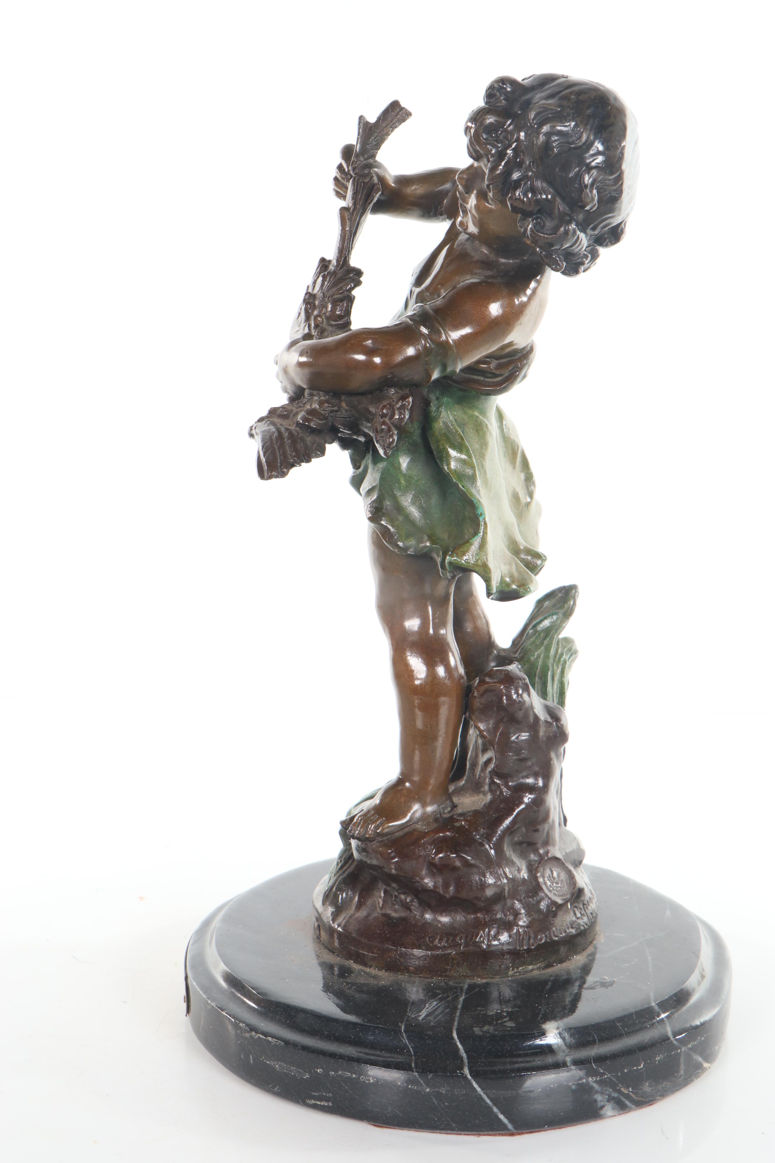 Spelter Sculpture after Auguste Moreau "Girl Holding Goose"