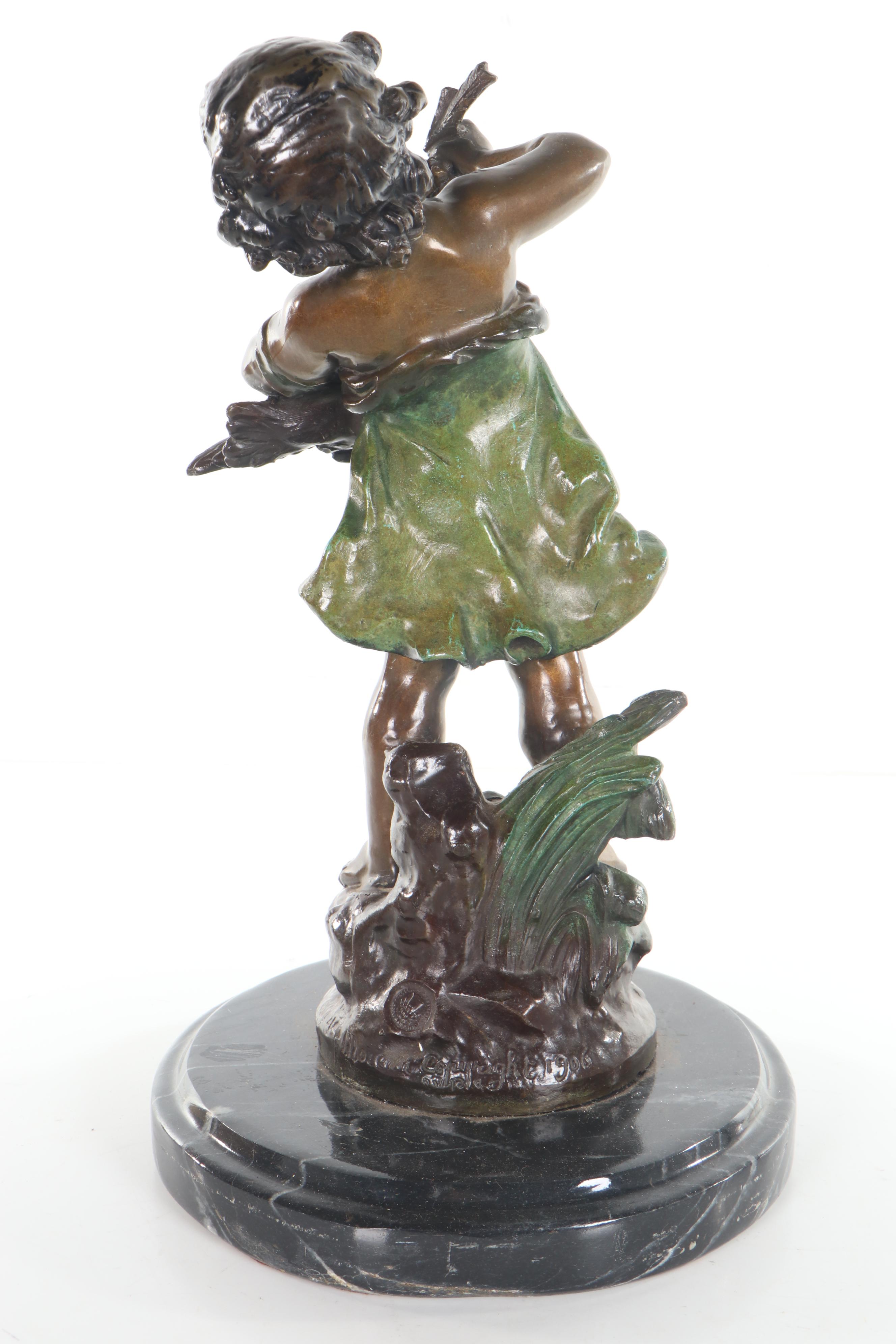Spelter Sculpture after Auguste Moreau "Girl Holding Goose"