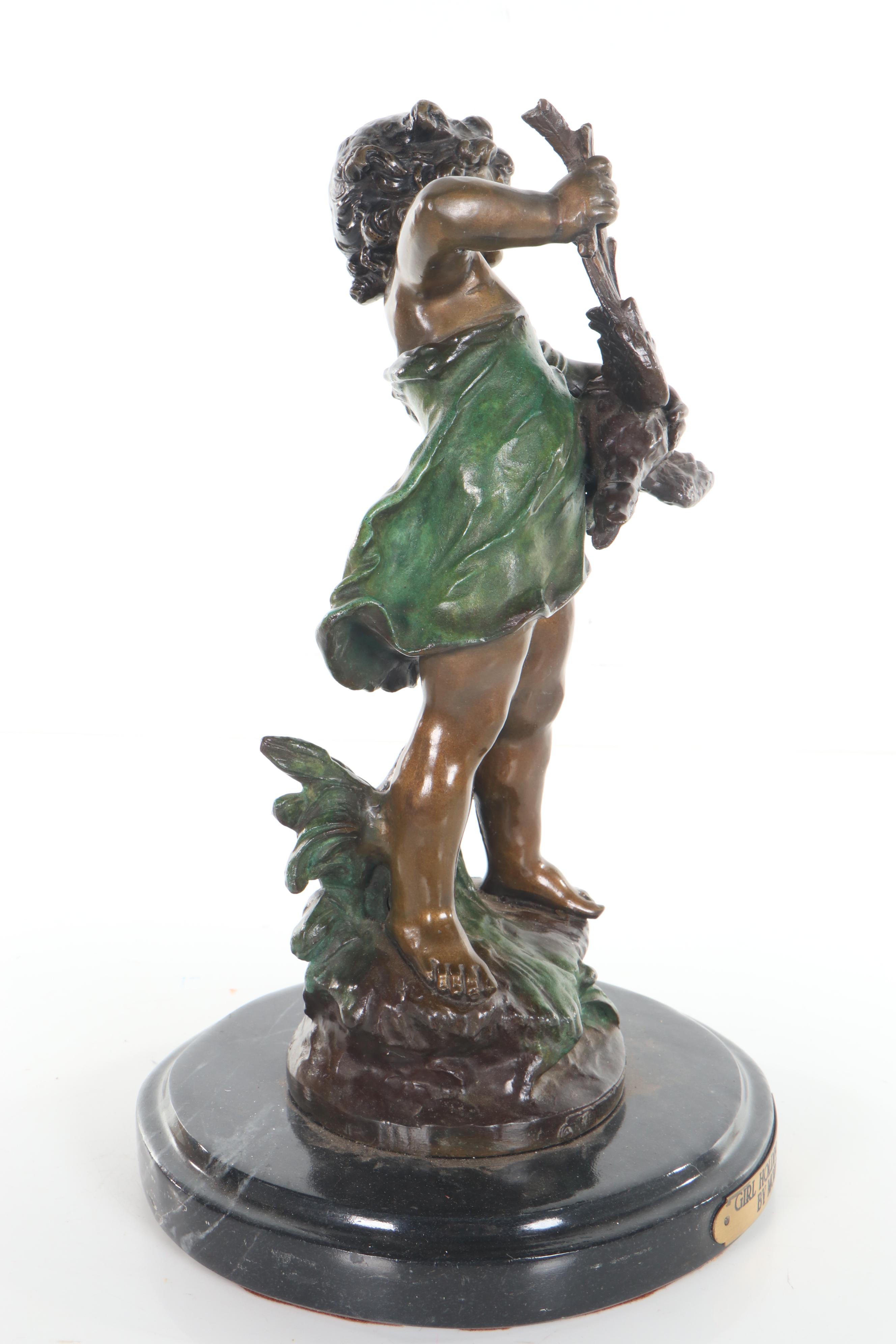 Spelter Sculpture after Auguste Moreau "Girl Holding Goose"