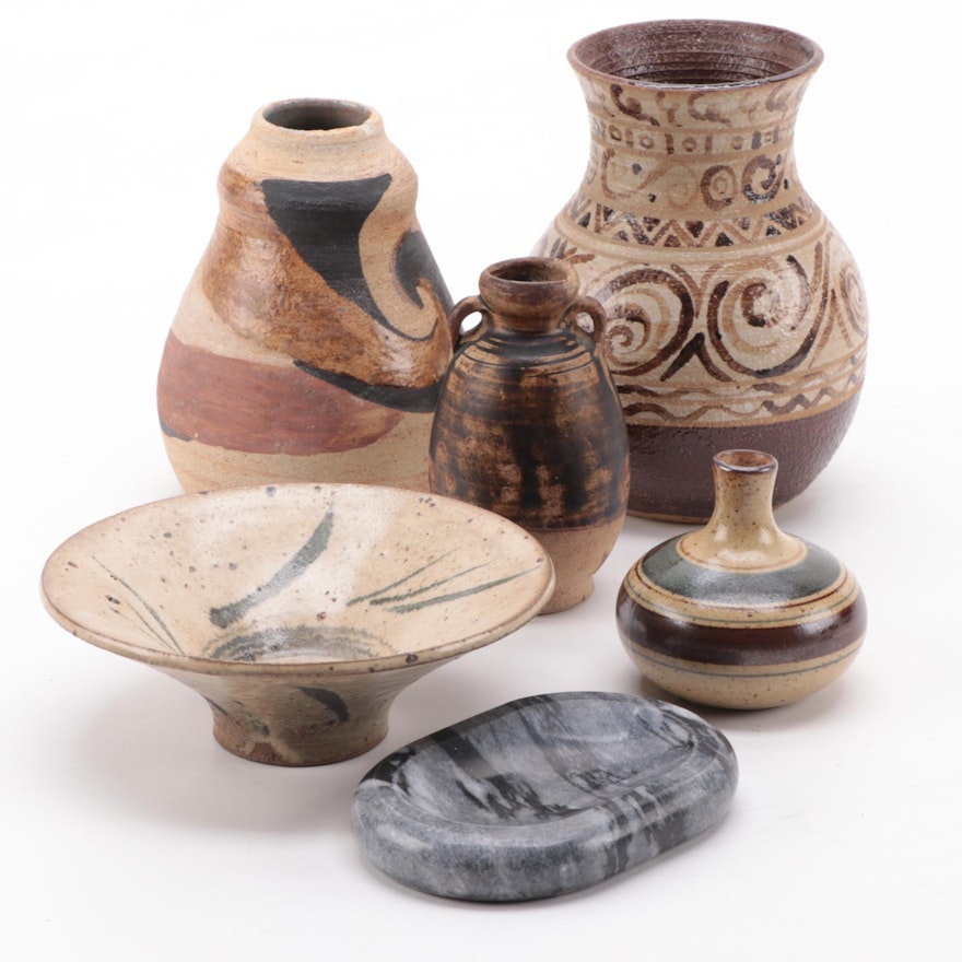 Studio Art Pottery Miniature Vases and Bowl