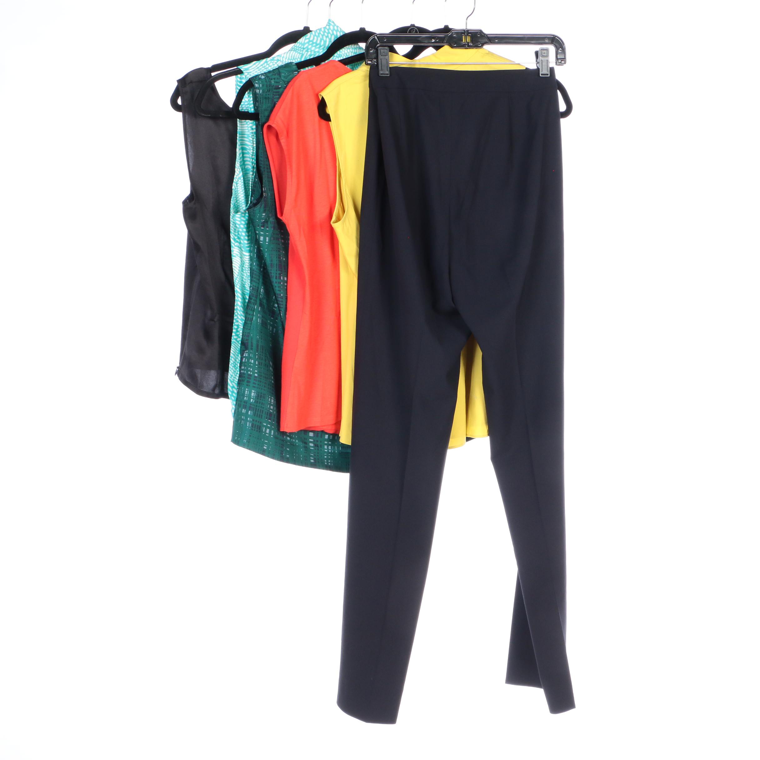 Lafayette 148 Barrow Trousers and V-Neck Top with Other Sleeveless Tops