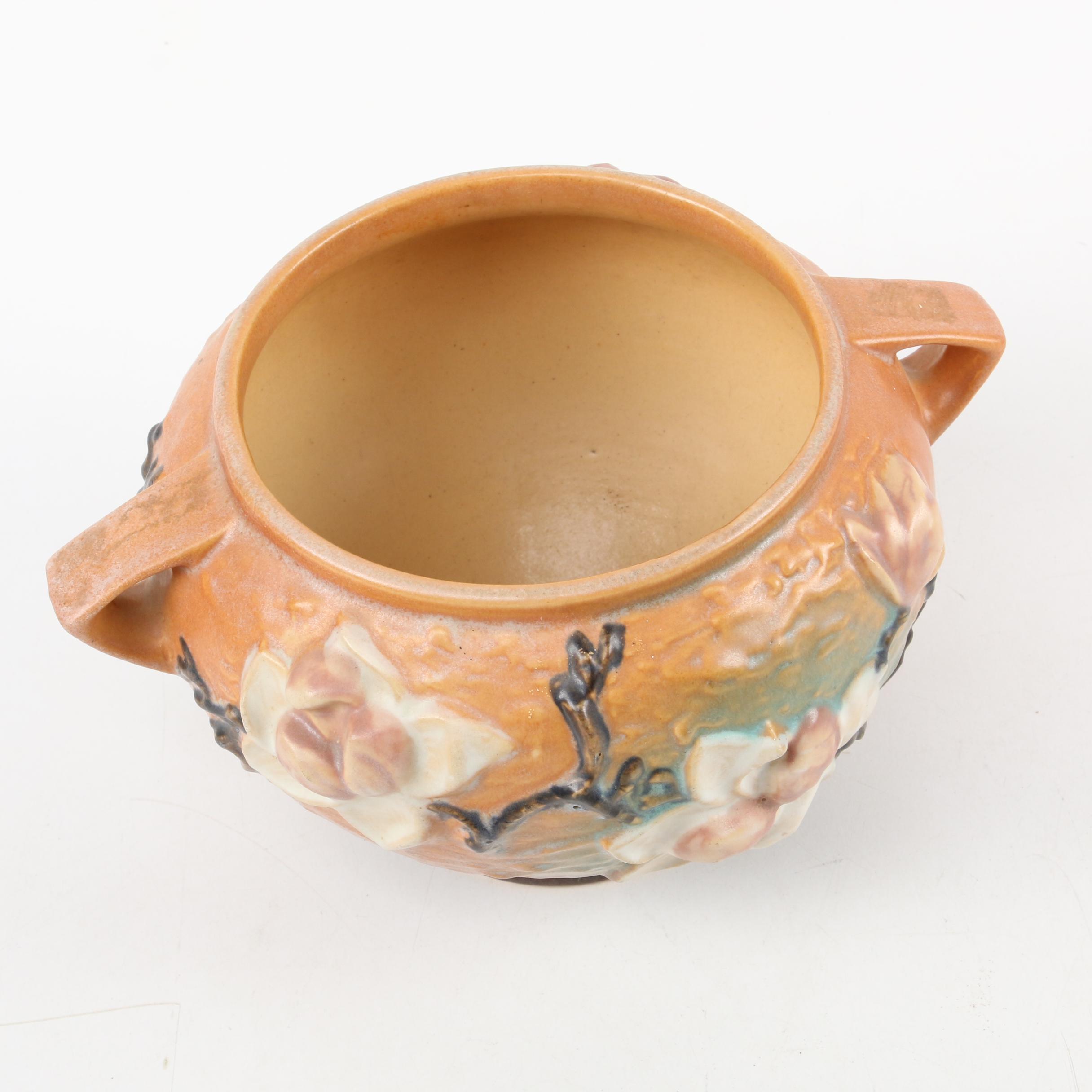 Roseville Pottery "Magnolia" Rose Bowl with "Clematis" Console Bowl, Mid-20th C.