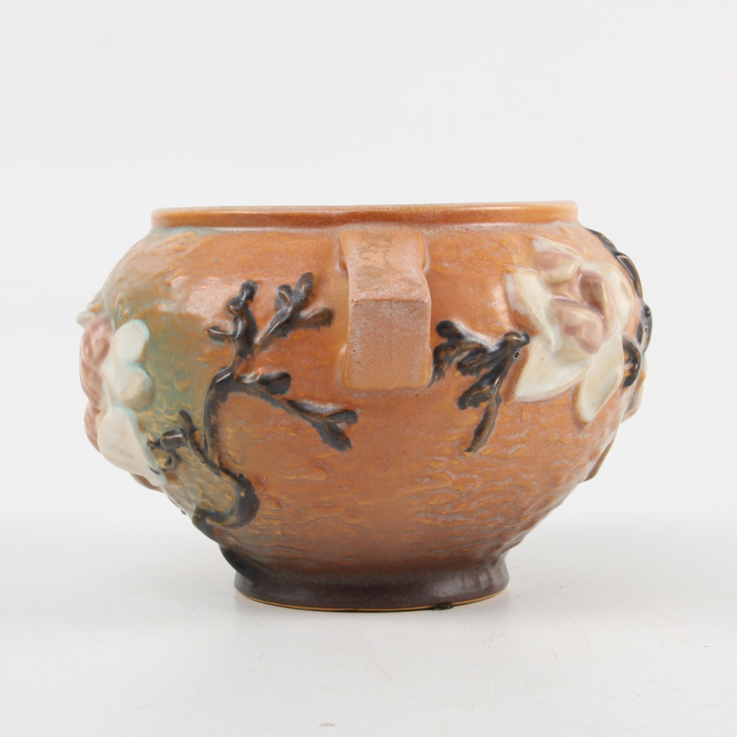Roseville Pottery "Magnolia" Rose Bowl with "Clematis" Console Bowl, Mid-20th C.