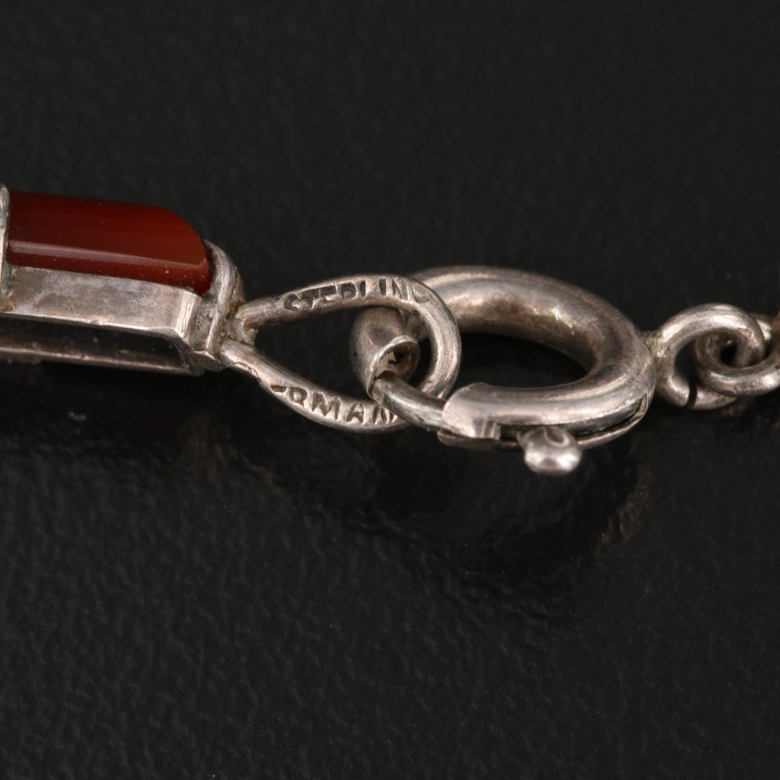 Art Deco German Sterling Silver Carnelian and Black Onyx Bracelet